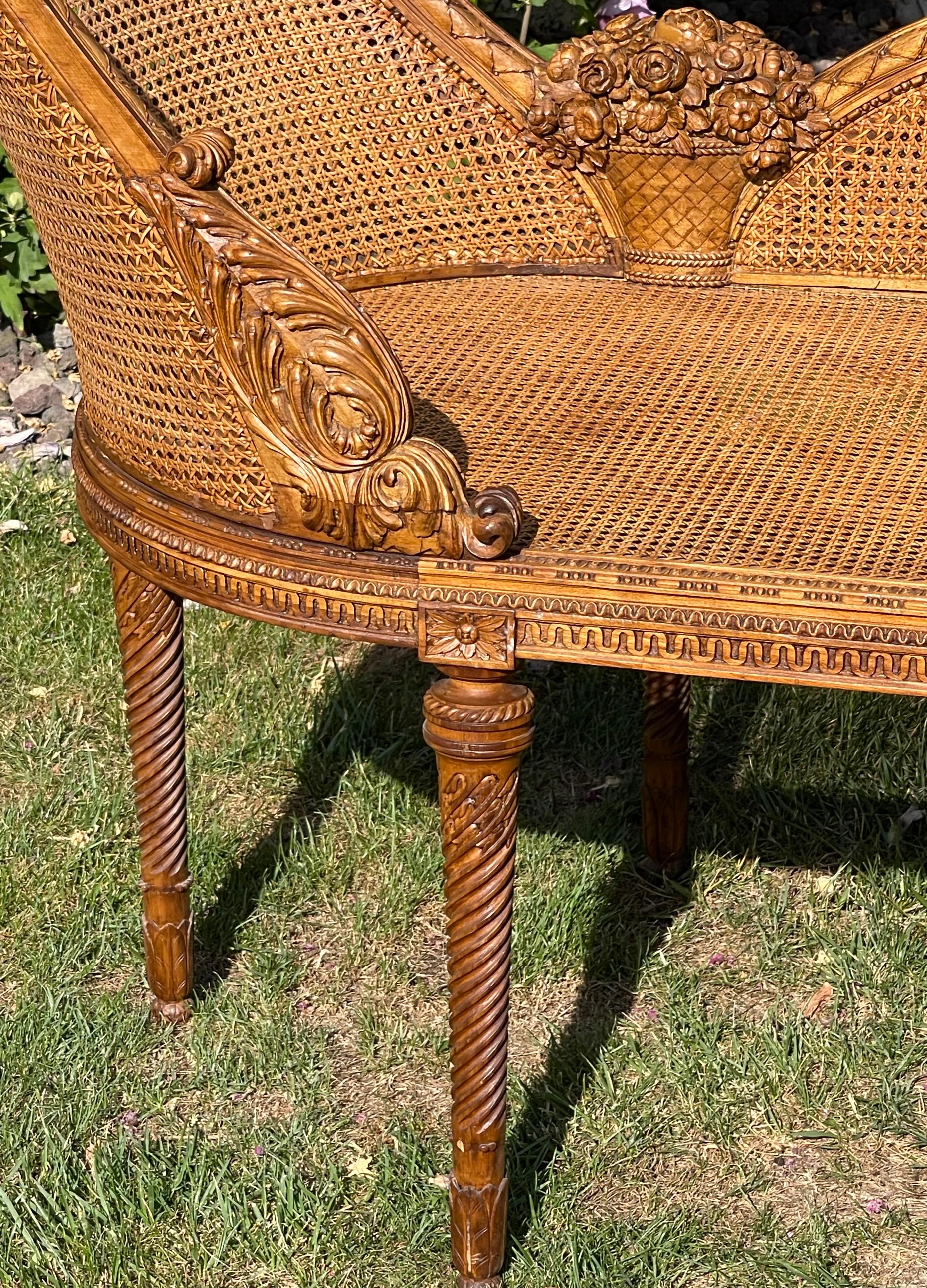 Louis XVI Style Cane Bench For Sale 3