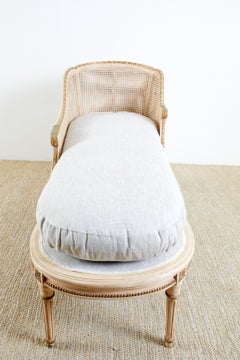 Louis XVI Style Caned Chaise Longue Linen Daybed