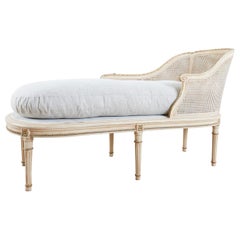 Louis XVI Style Caned Chaise Longue Linen Daybed