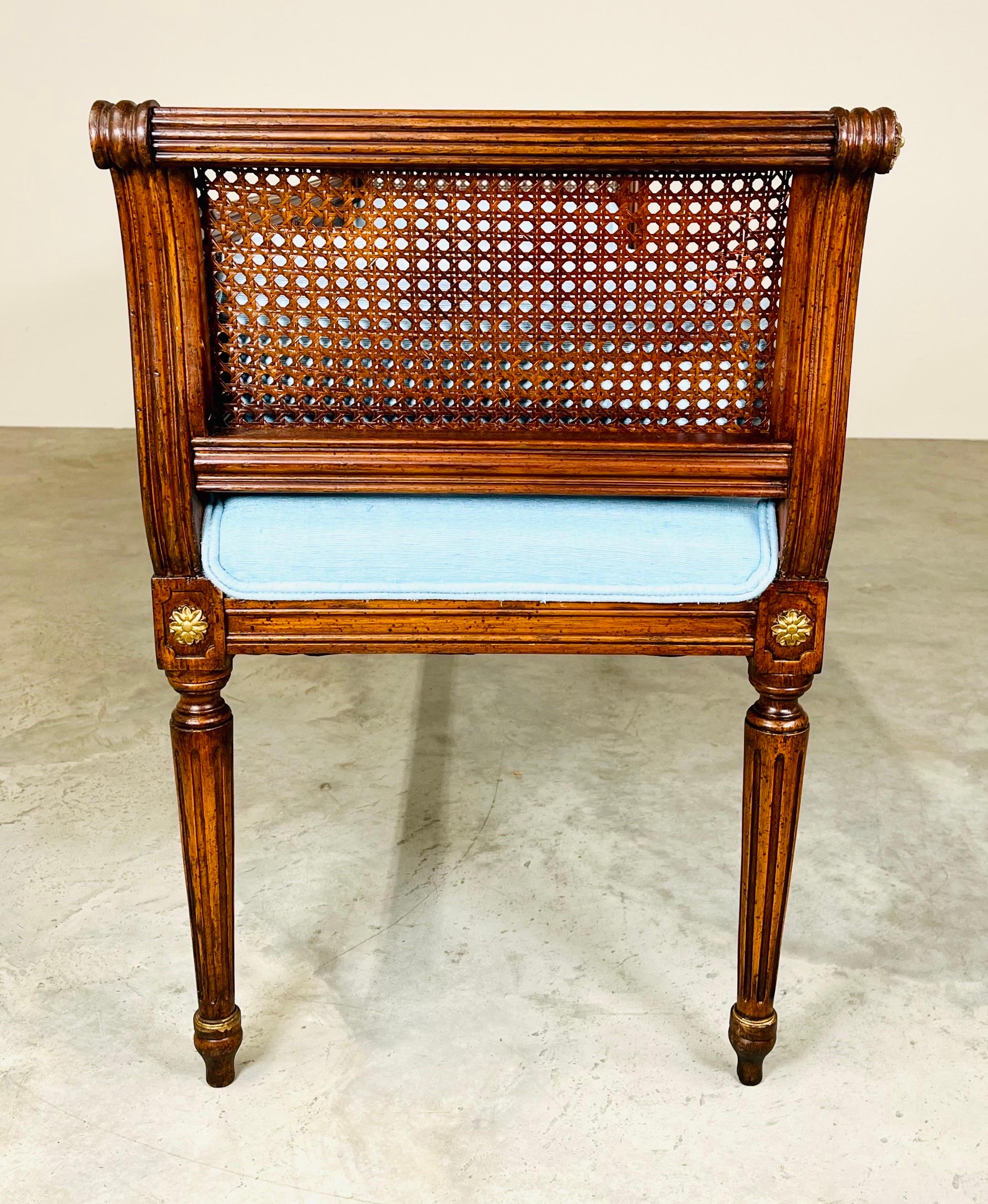 Louis XVI Style Caned Scroll Arm Window Bench with Gold Gilt Embellishments 1