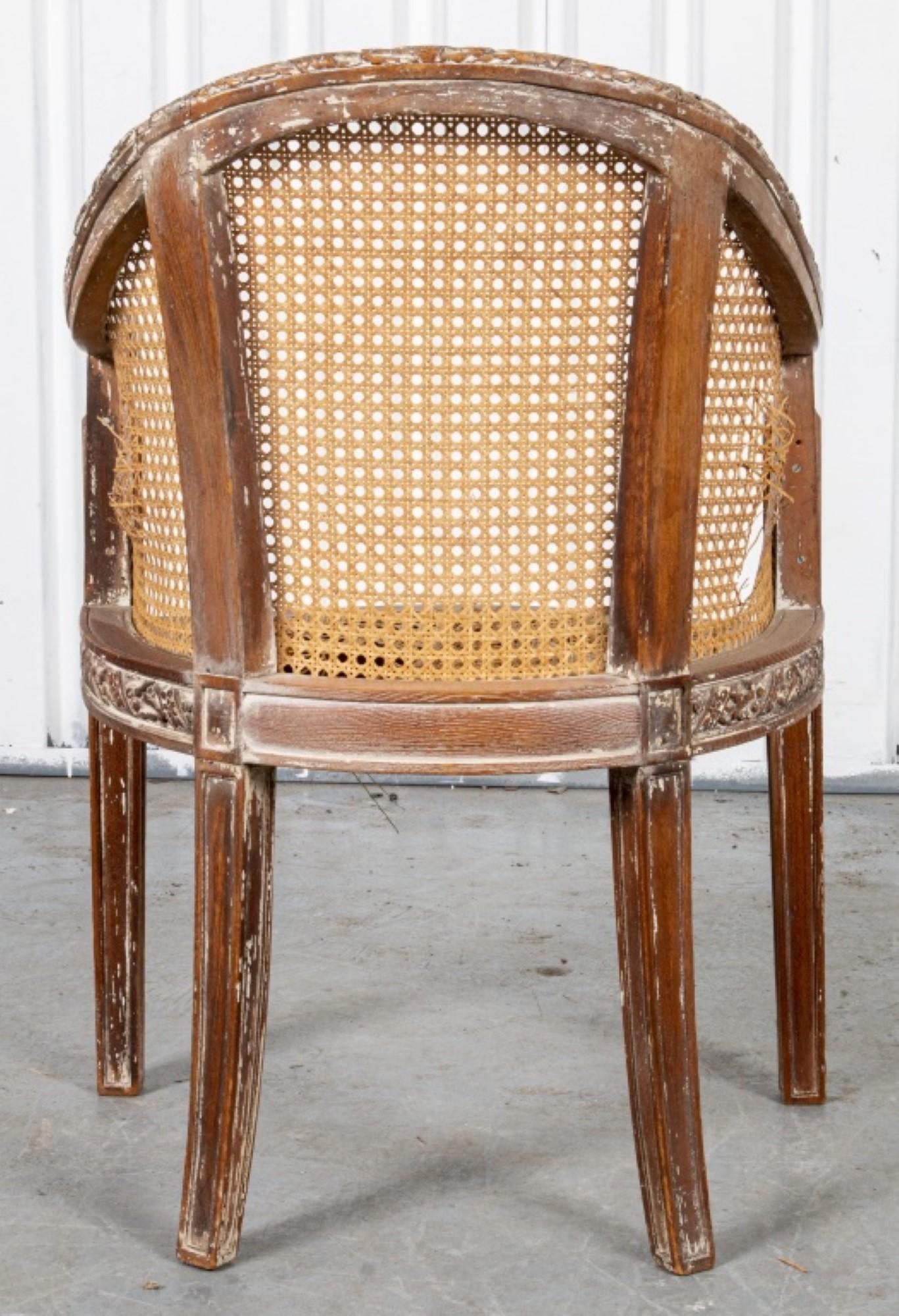 French Louis XVI Style Caned Tub Armchair For Sale