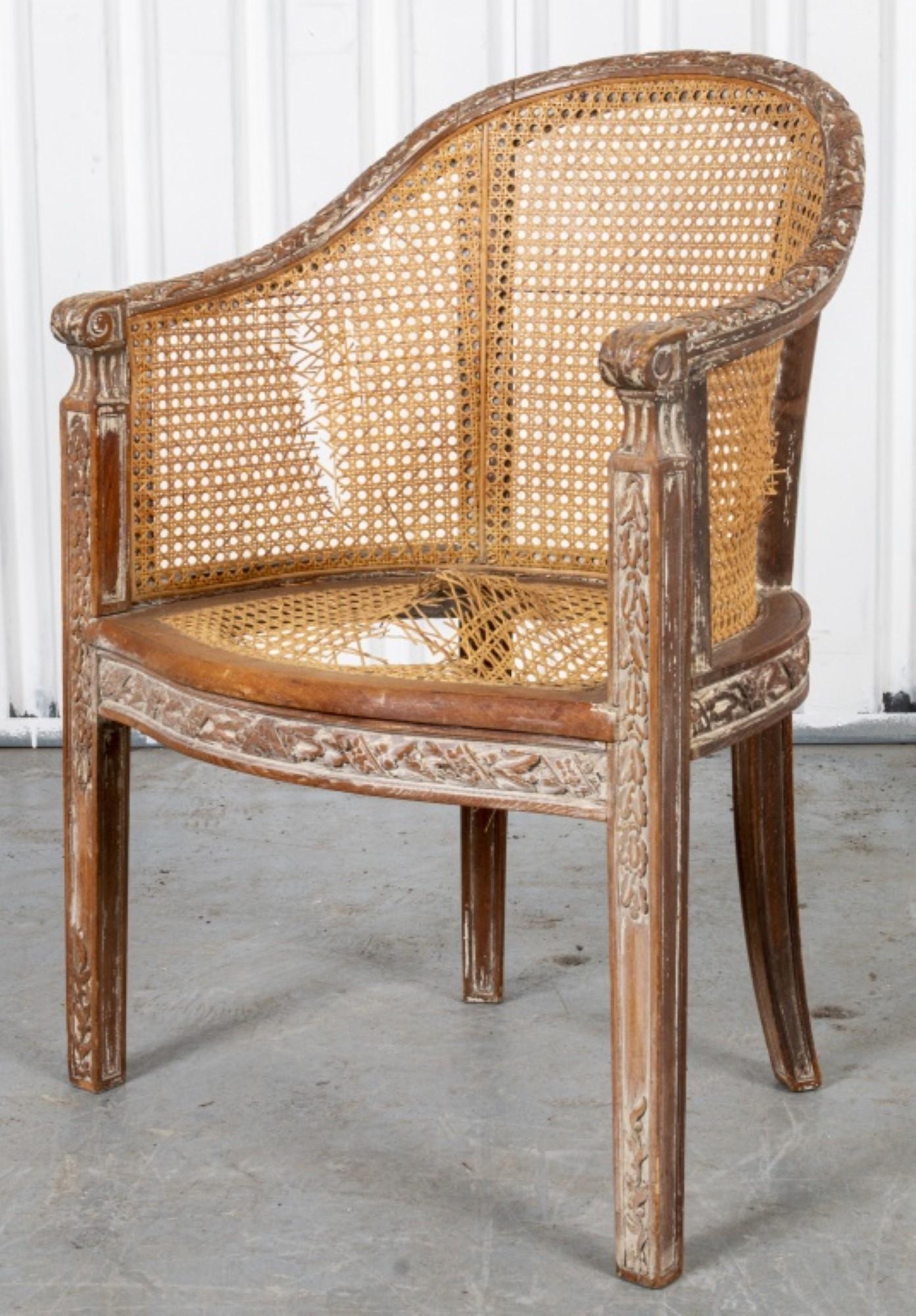 20th Century Louis XVI Style Caned Tub Armchair For Sale
