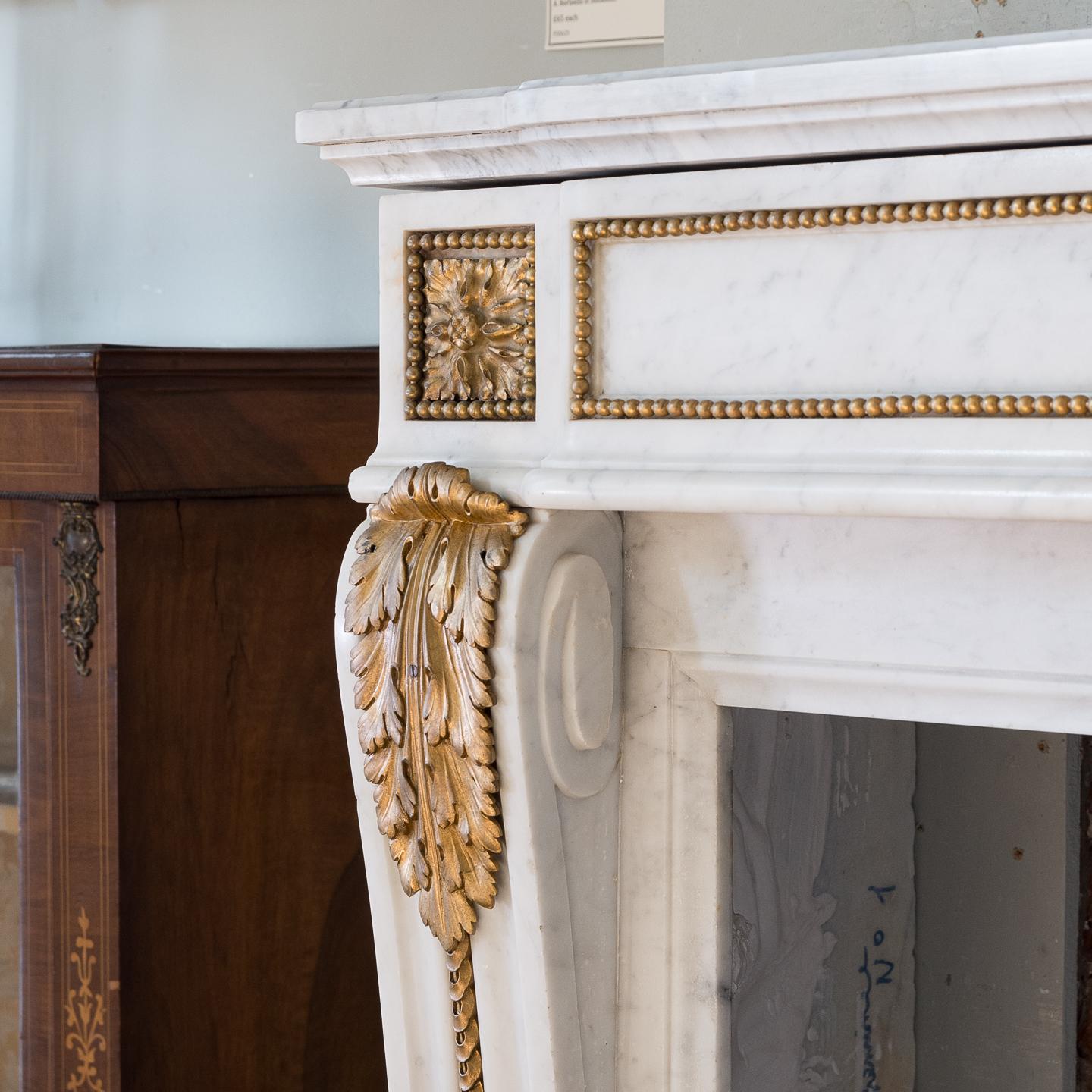 Louis XVI Style Carrara Marble and Ormolu Mounted Fireplace For Sale 5