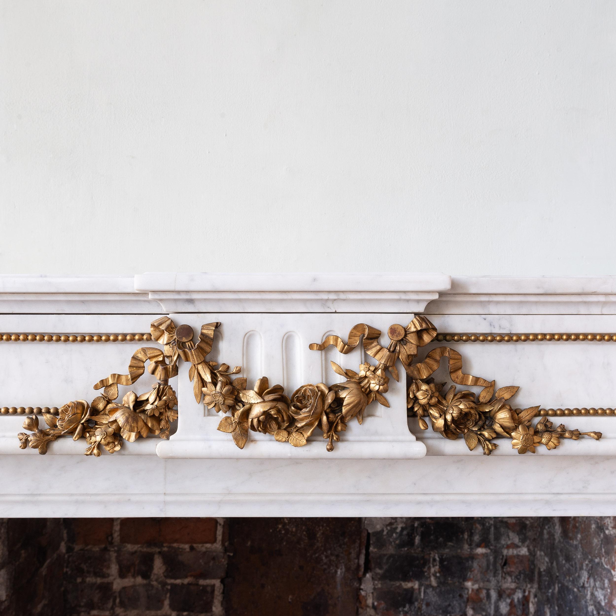 Louis XVI Style Carrara Marble and Ormolu Mounted Fireplace For Sale 3