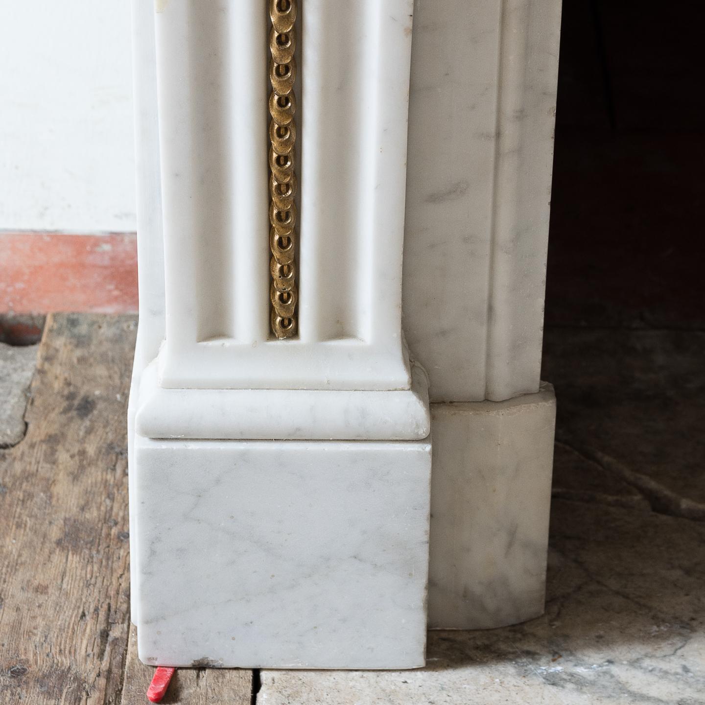 Louis XVI Style Carrara Marble and Ormolu Mounted Fireplace For Sale 8