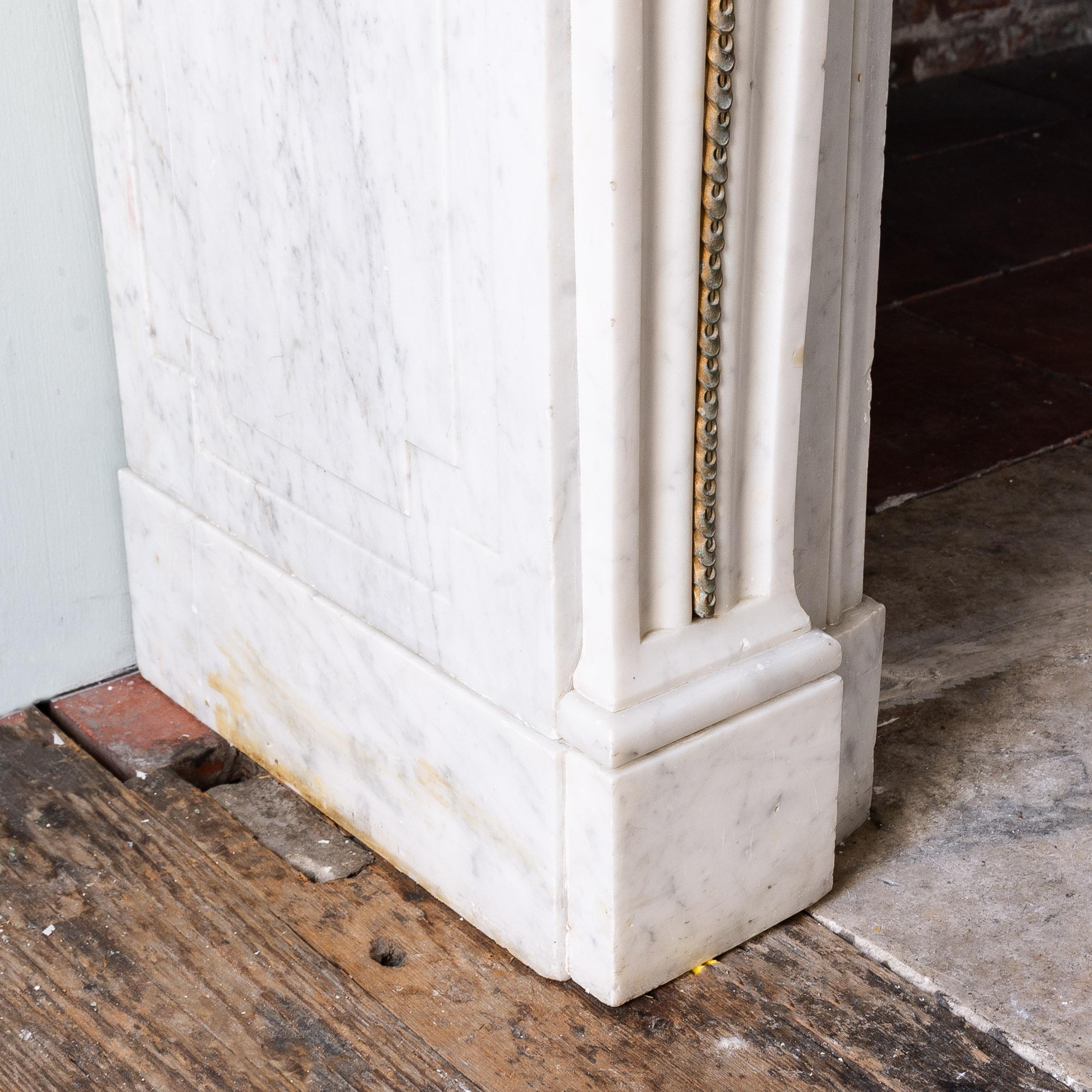 Louis XVI Style Carrara Marble and Ormolu Mounted Fireplace For Sale 8