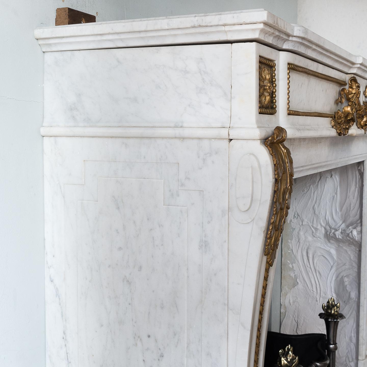 Louis XVI Style Carrara Marble and Ormolu Mounted Fireplace For Sale 9