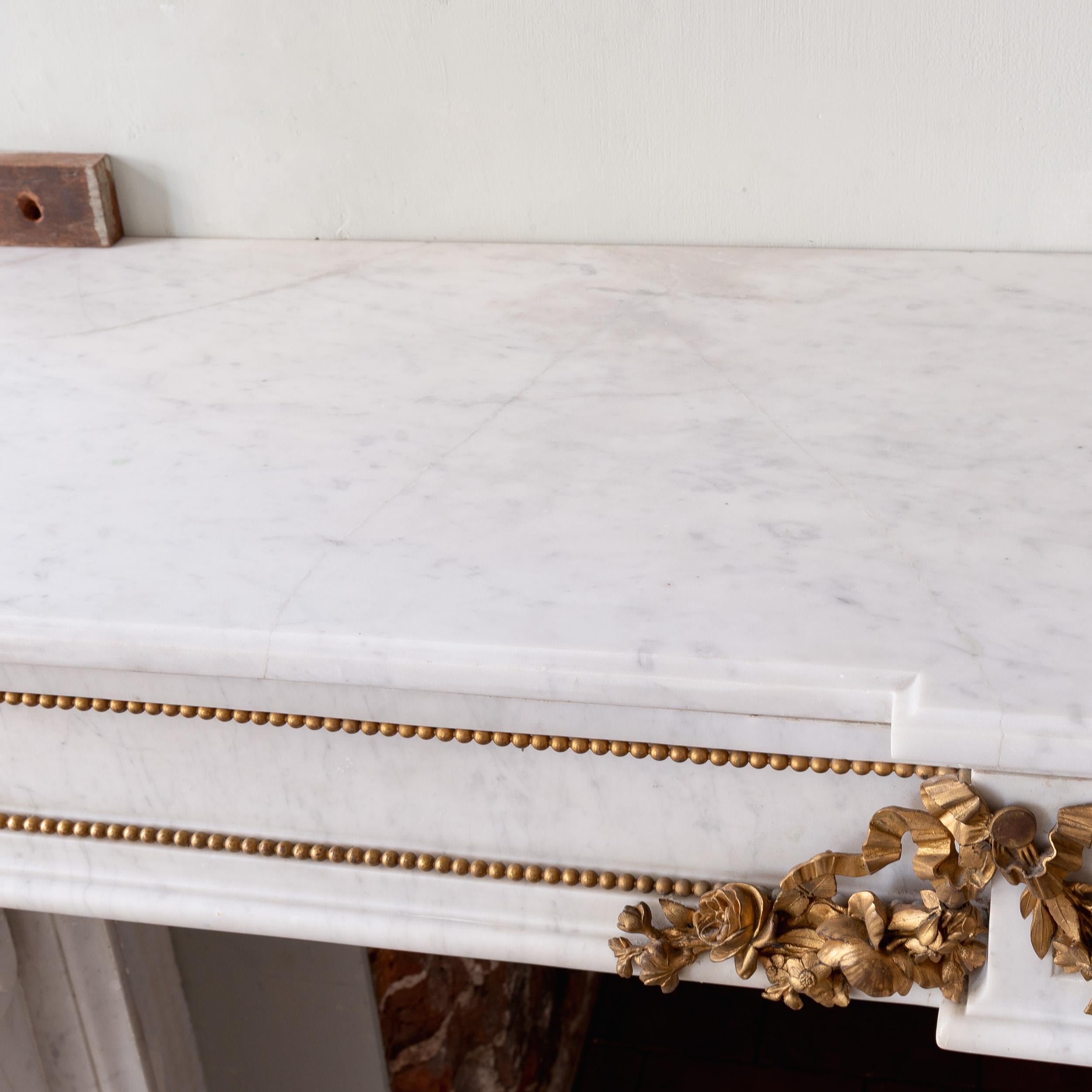 Louis XVI Style Carrara Marble and Ormolu Mounted Fireplace For Sale 9