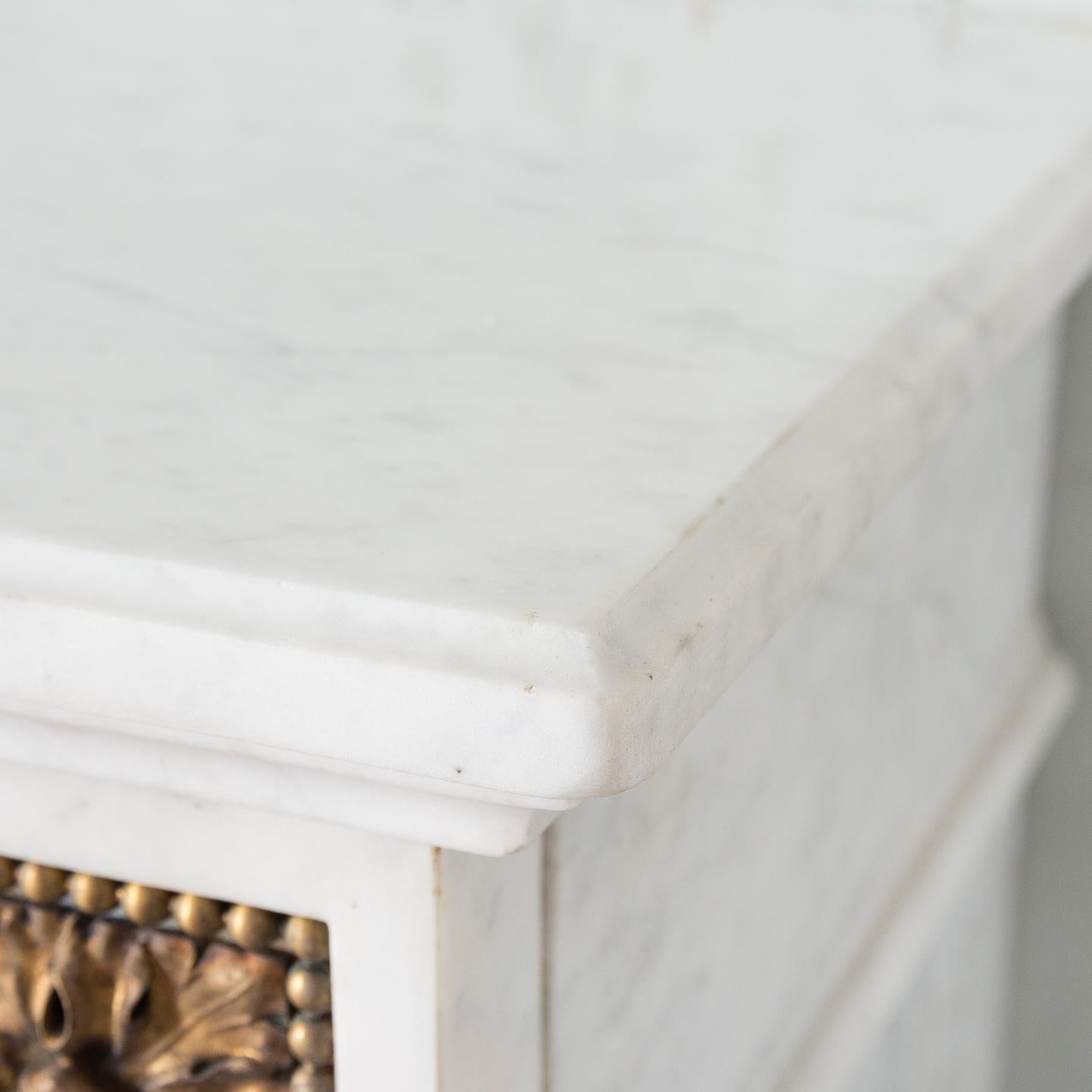 Louis XVI Style Carrara Marble and Ormolu Mounted Fireplace For Sale 11
