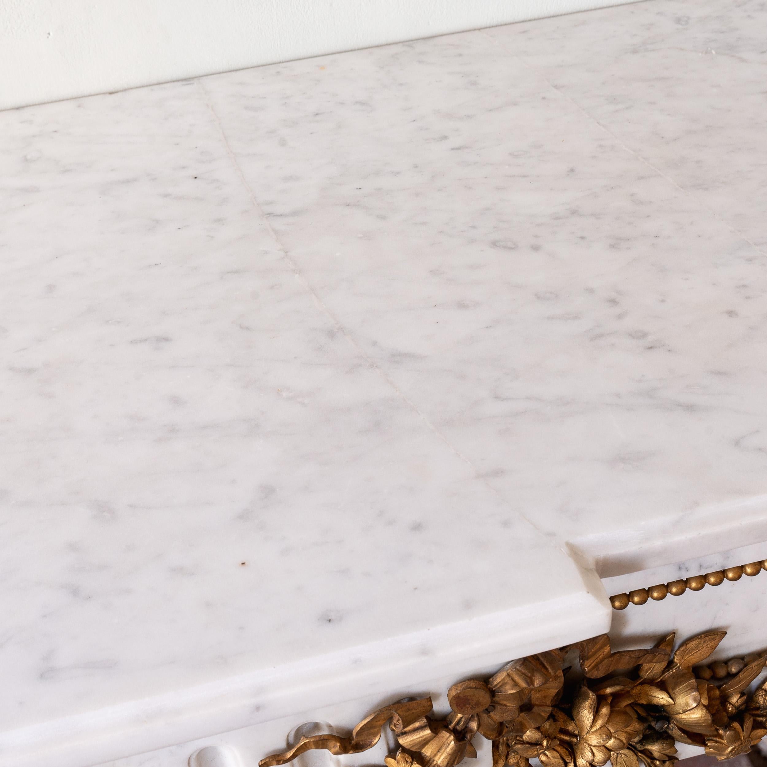 Louis XVI Style Carrara Marble and Ormolu Mounted Fireplace For Sale 11