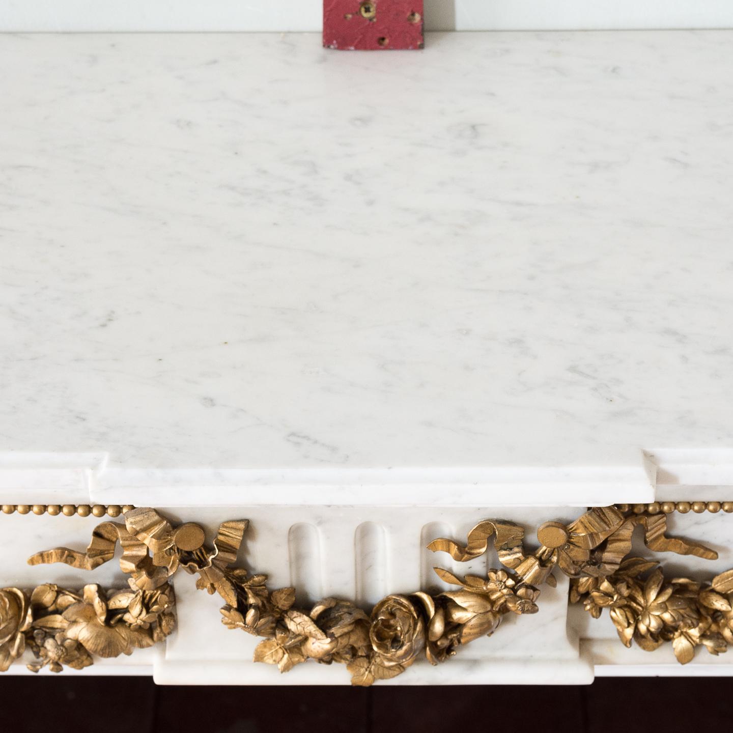 Louis XVI Style Carrara Marble and Ormolu Mounted Fireplace For Sale 13