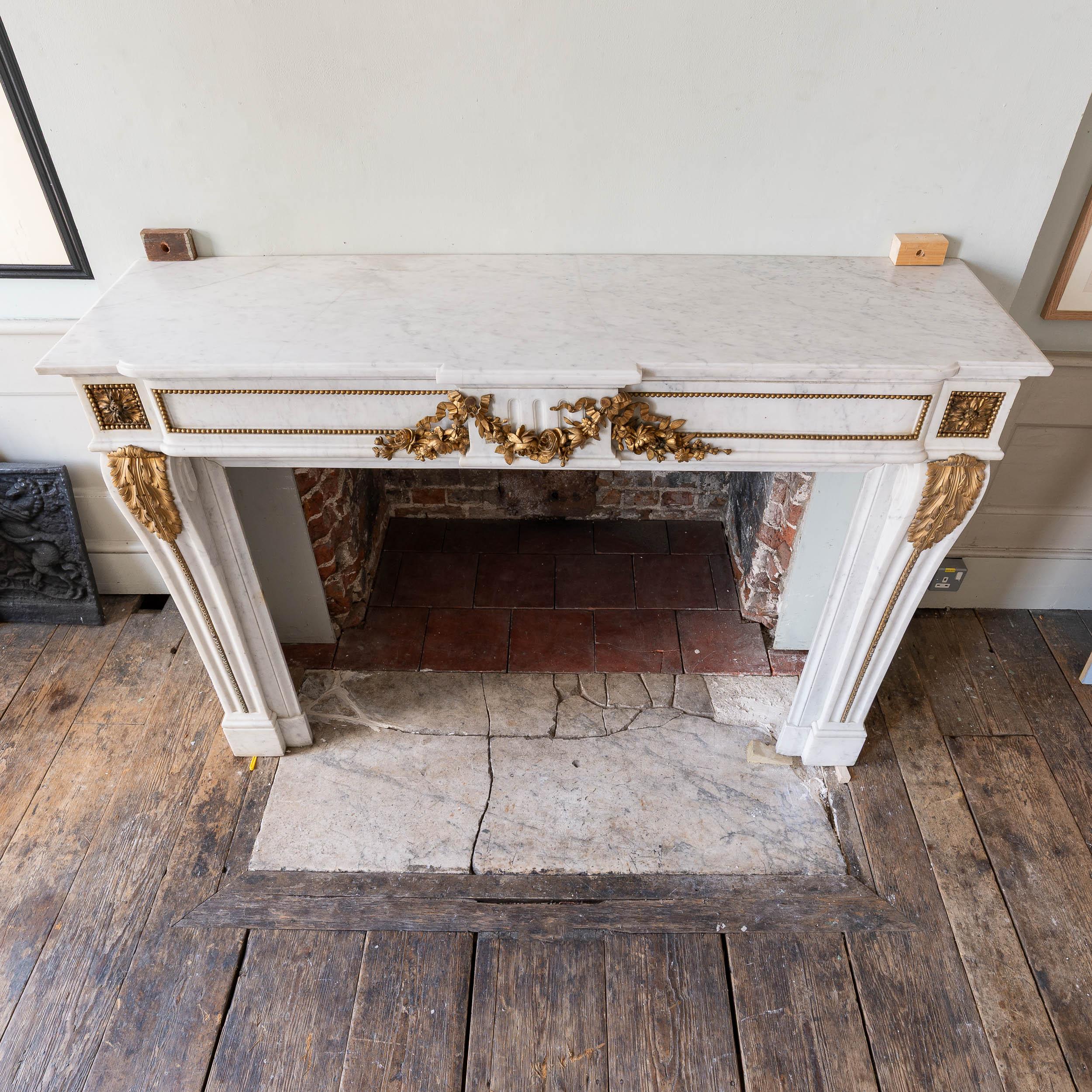 Louis XVI Style Carrara Marble and Ormolu Mounted Fireplace For Sale 14