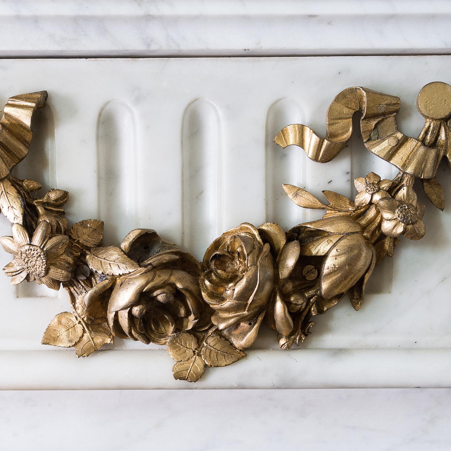 Louis XVI Style Carrara Marble and Ormolu Mounted Fireplace For Sale 1