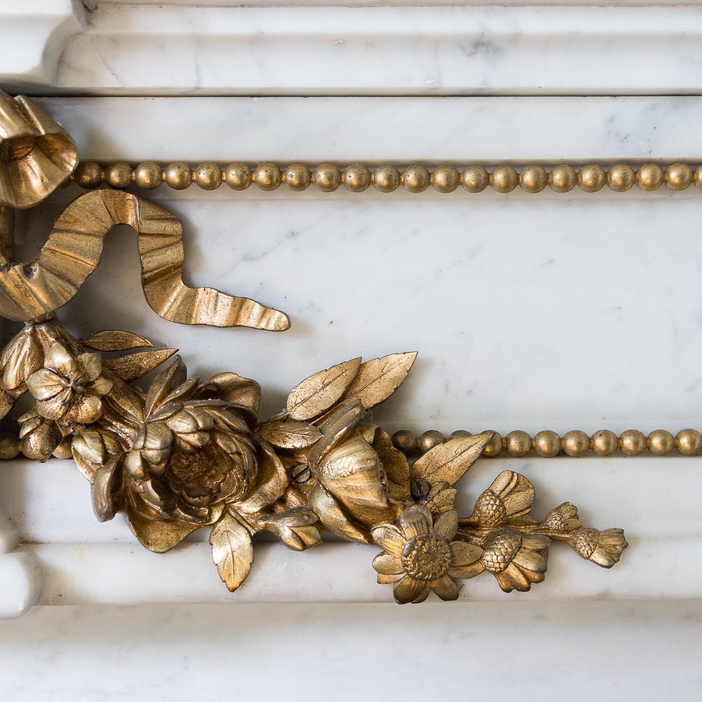 Louis XVI Style Carrara Marble and Ormolu Mounted Fireplace For Sale 3