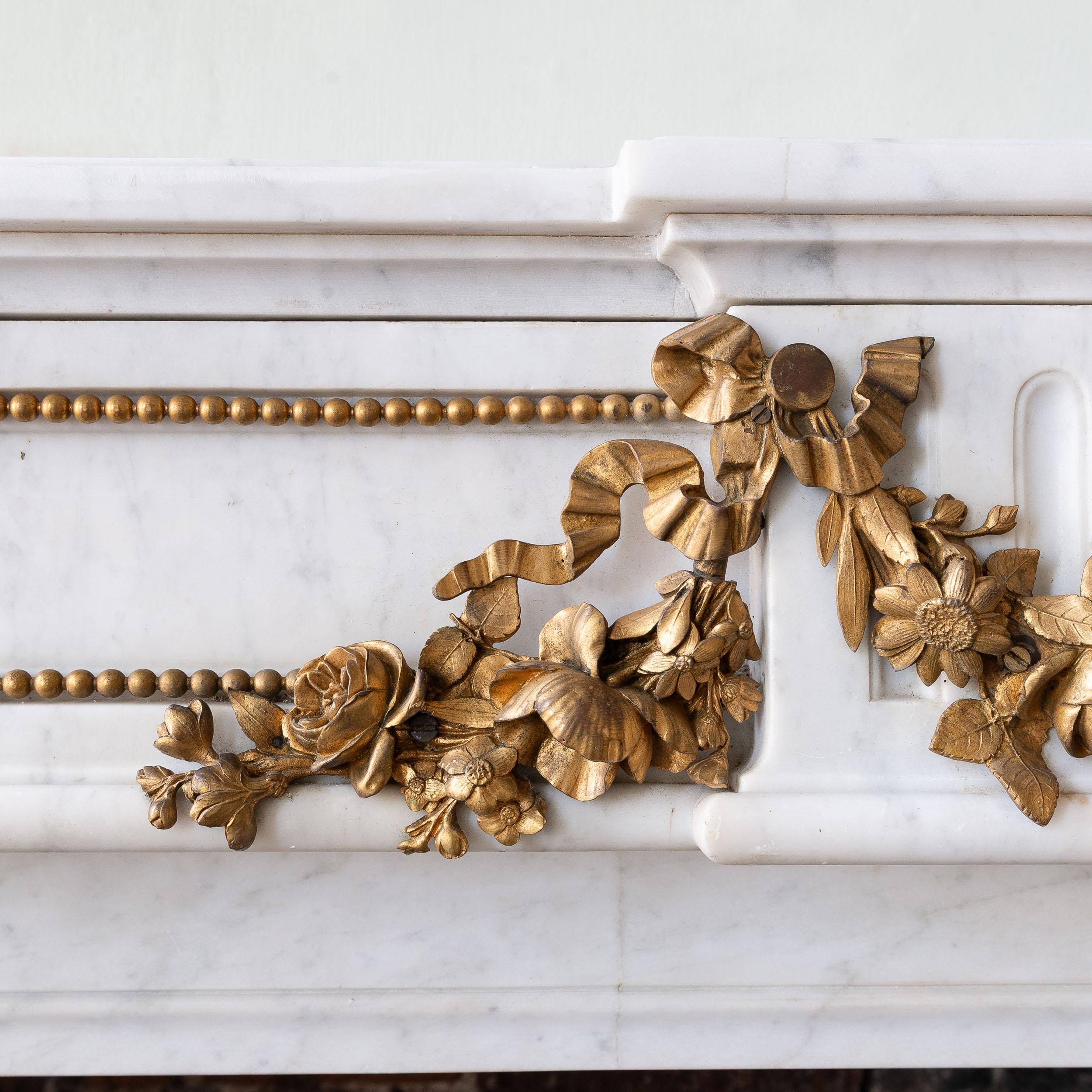 Louis XVI Style Carrara Marble and Ormolu Mounted Fireplace For Sale 2
