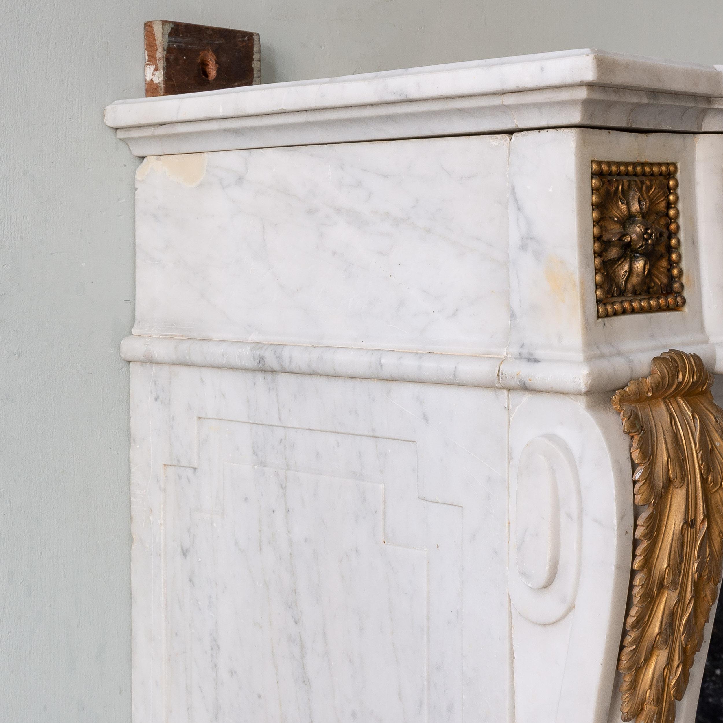Louis XVI Style Carrara Marble and Ormolu Mounted Fireplace For Sale 6