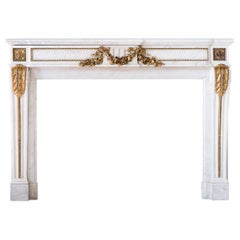 Louis XVI Style Carrara Marble and Ormolu Mounted Fireplace