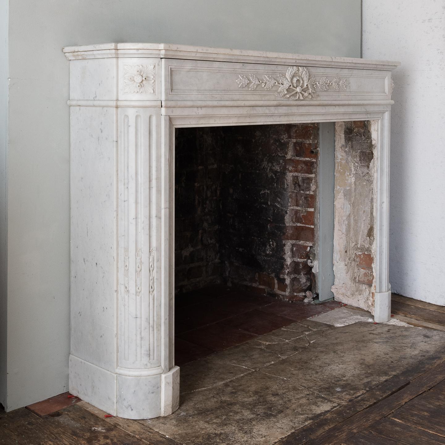 Louis XVI Style Carrara Marble Fireplace 5