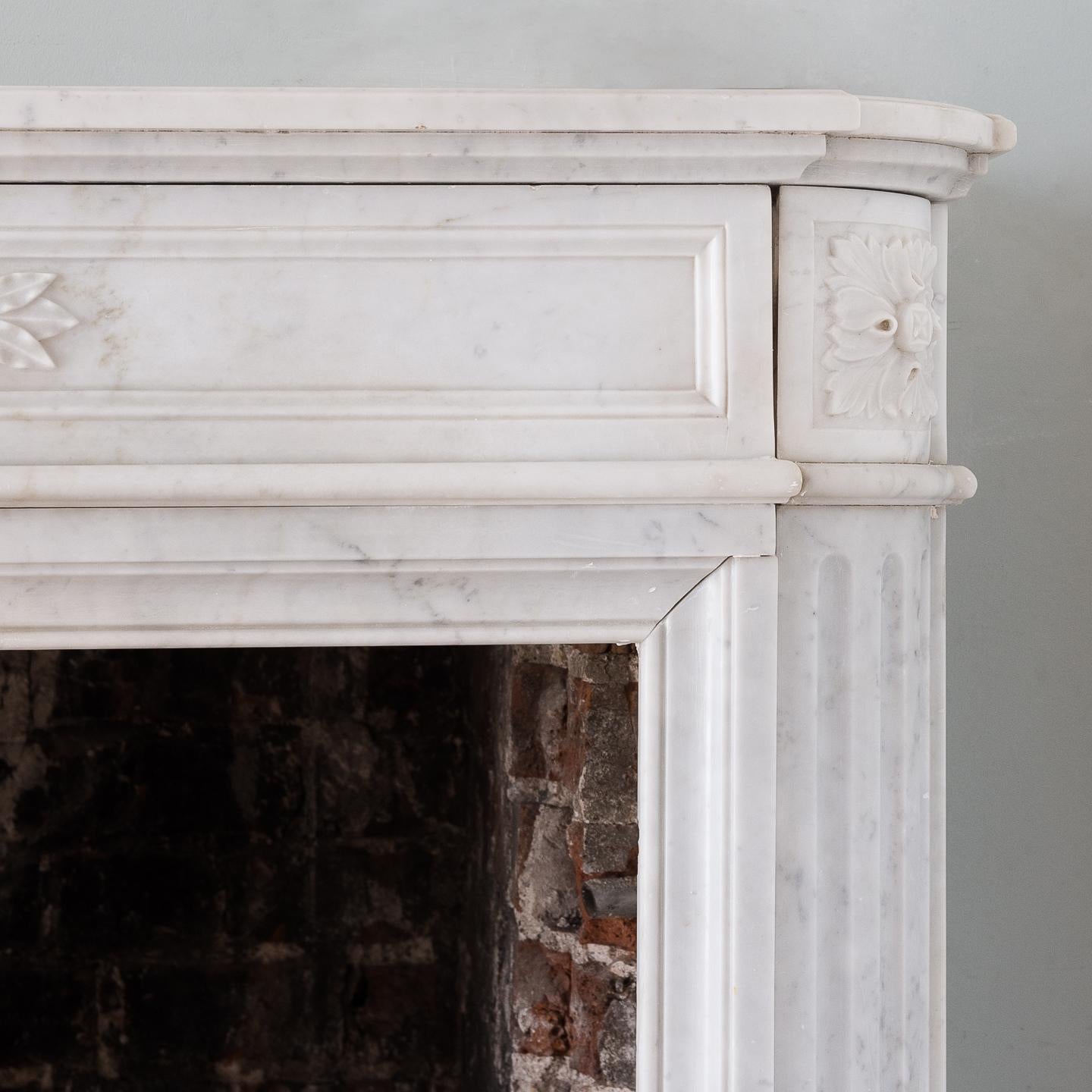 Louis XVI Style Carrara Marble Fireplace 6
