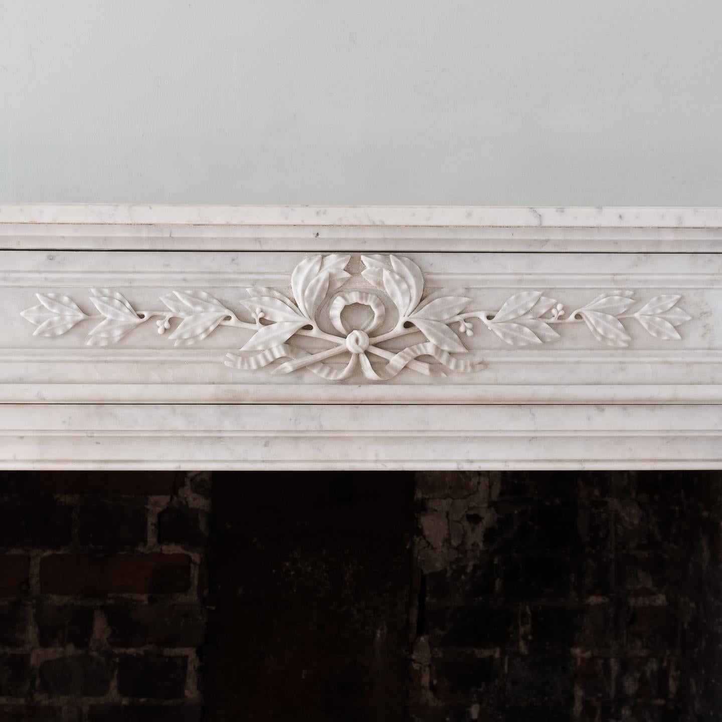 Louis XVI Style Carrara Marble Fireplace 8