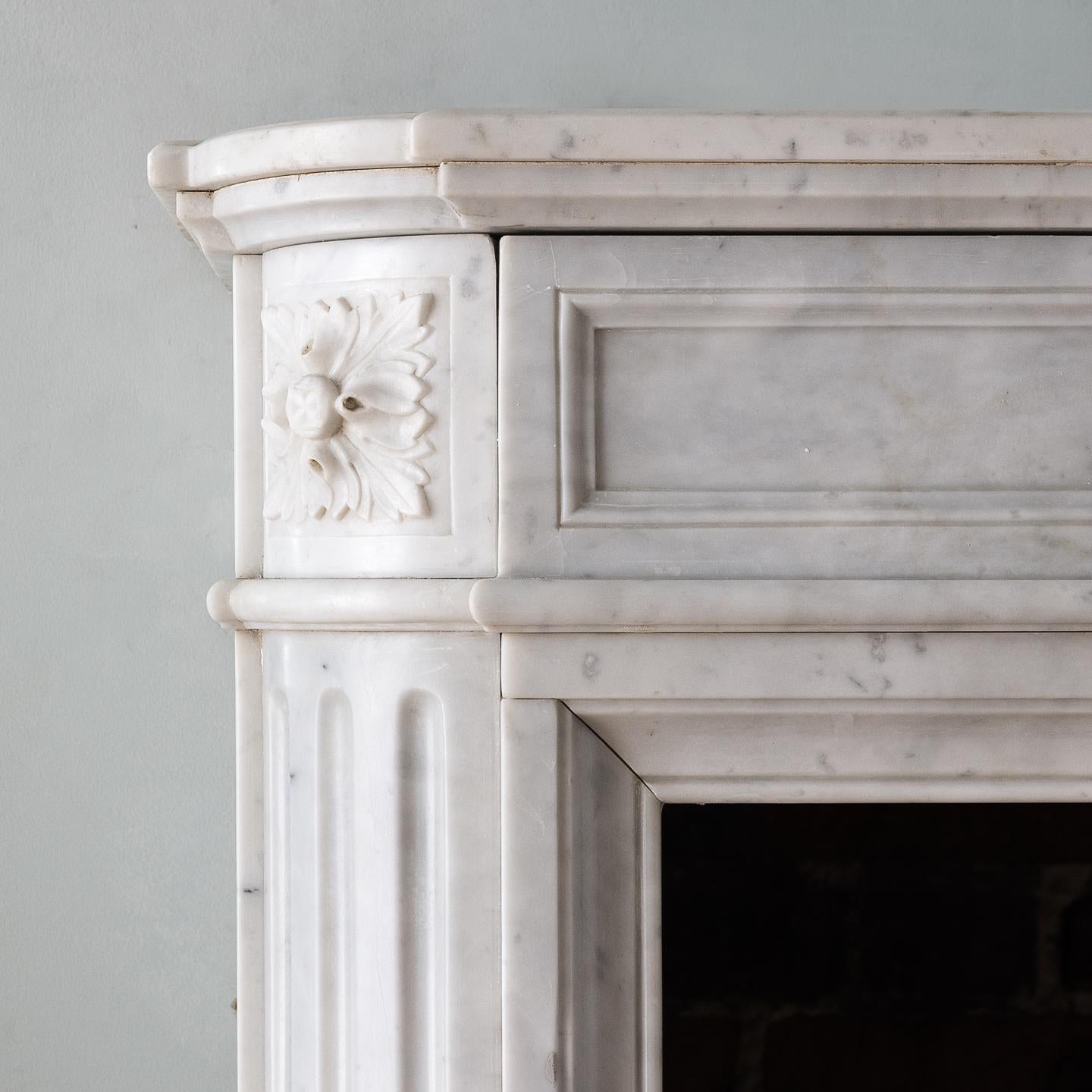 Louis XVI Style Carrara Marble Fireplace 9