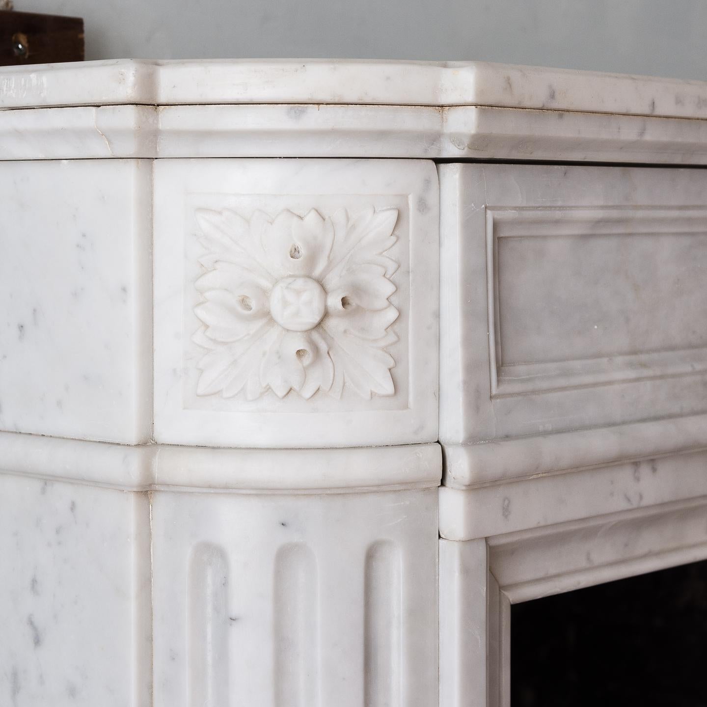 Louis XVI Style Carrara Marble Fireplace 3