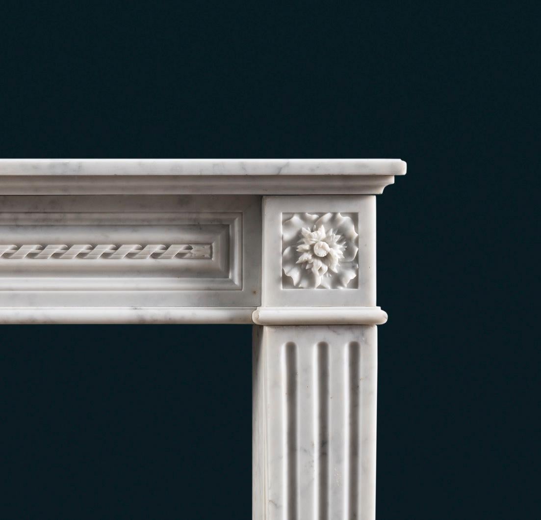 French Louis XVI Style Carrara Marble Fireplace Surround For Sale