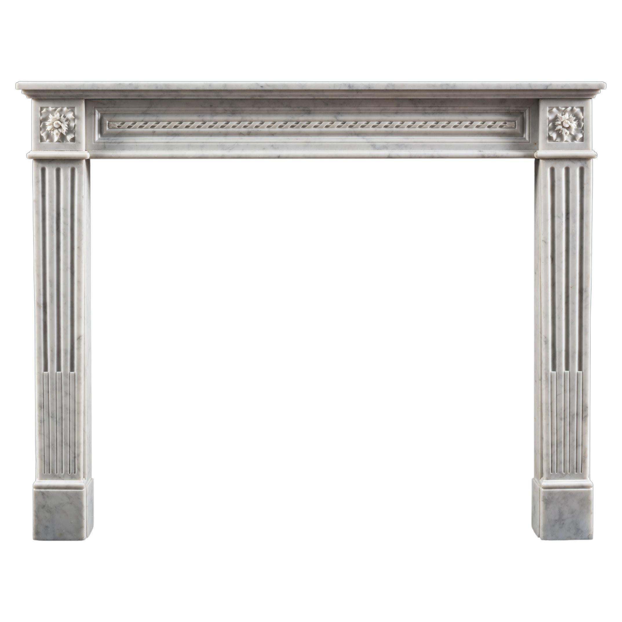 Louis XVI Style Carrara Marble Fireplace Surround For Sale