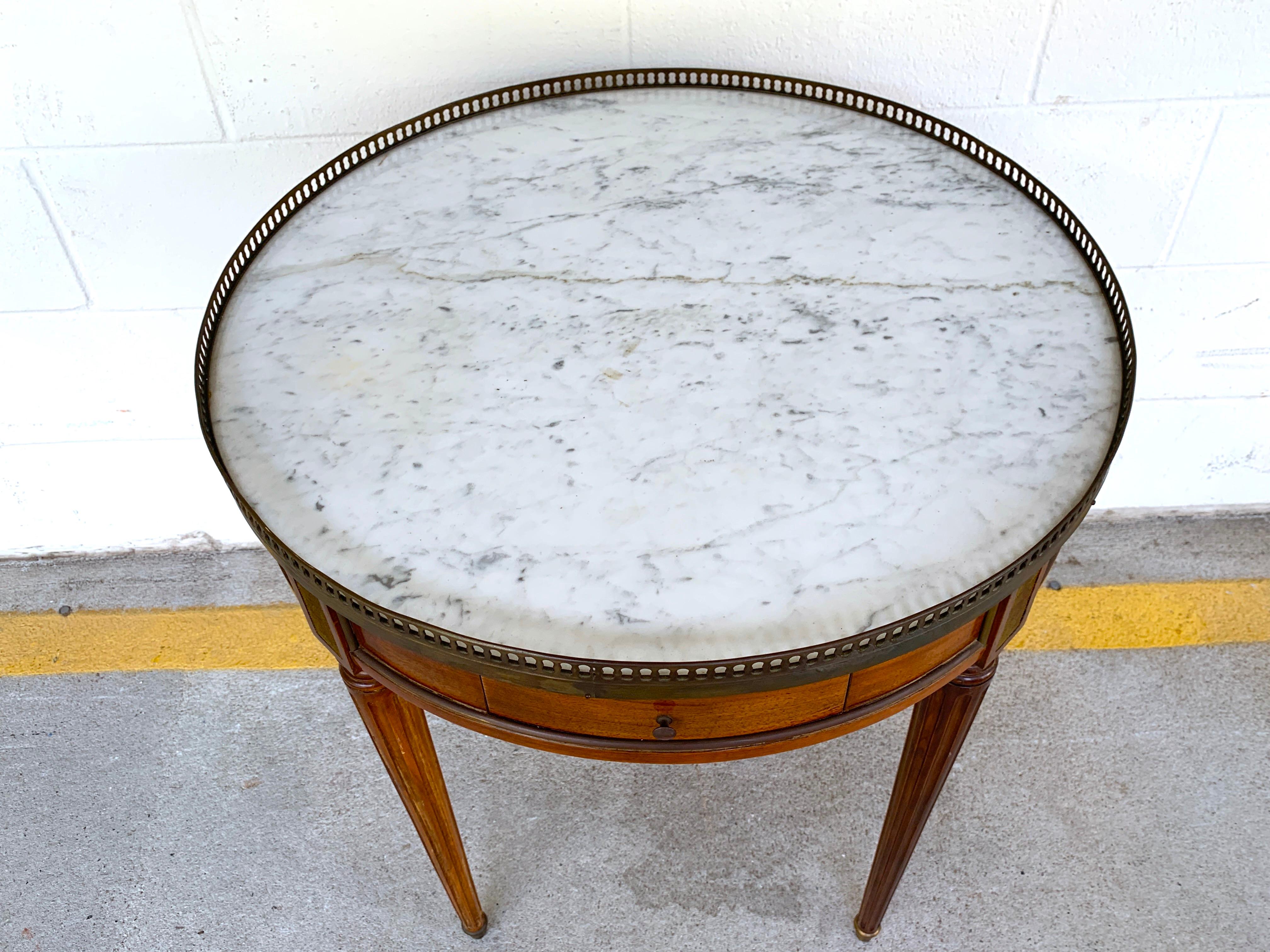 French Louis XVI Style Carrera Marble-Top Bouillotte Table, Stamped Made in France For Sale