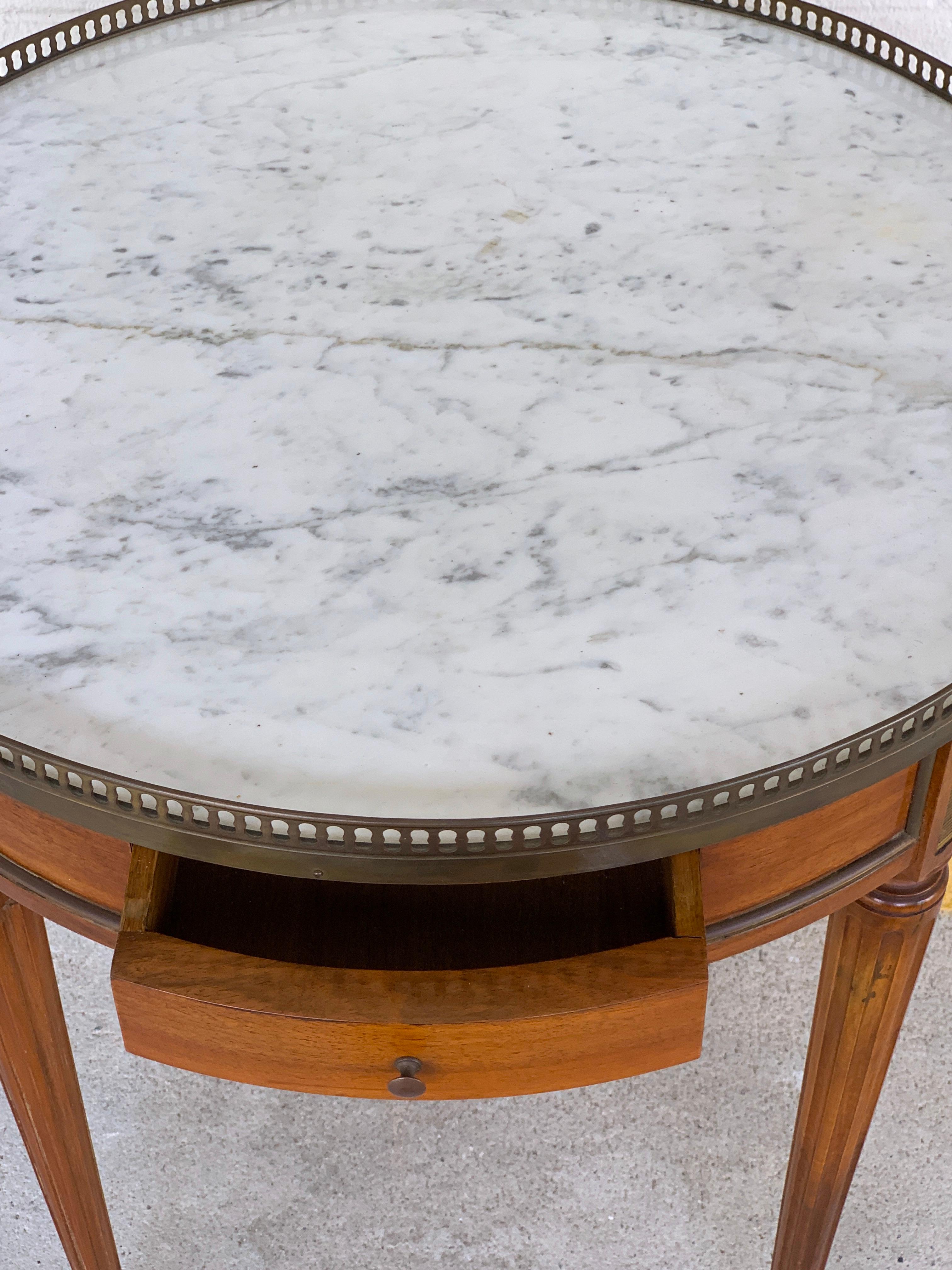 Carved Louis XVI Style Carrera Marble-Top Bouillotte Table, Stamped Made in France For Sale
