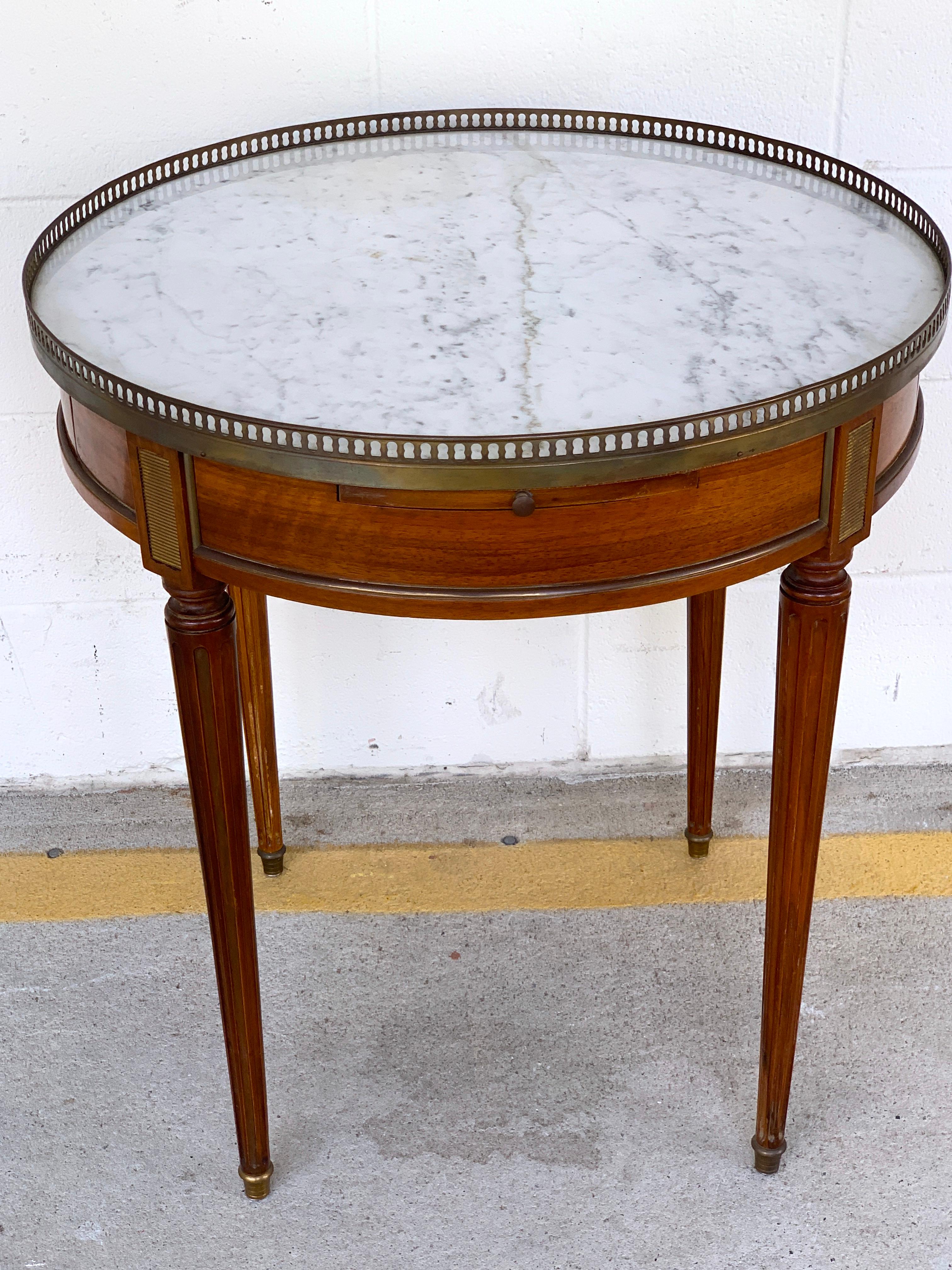 Louis XVI Style Carrera Marble-Top Bouillotte Table, Stamped Made in France For Sale 1