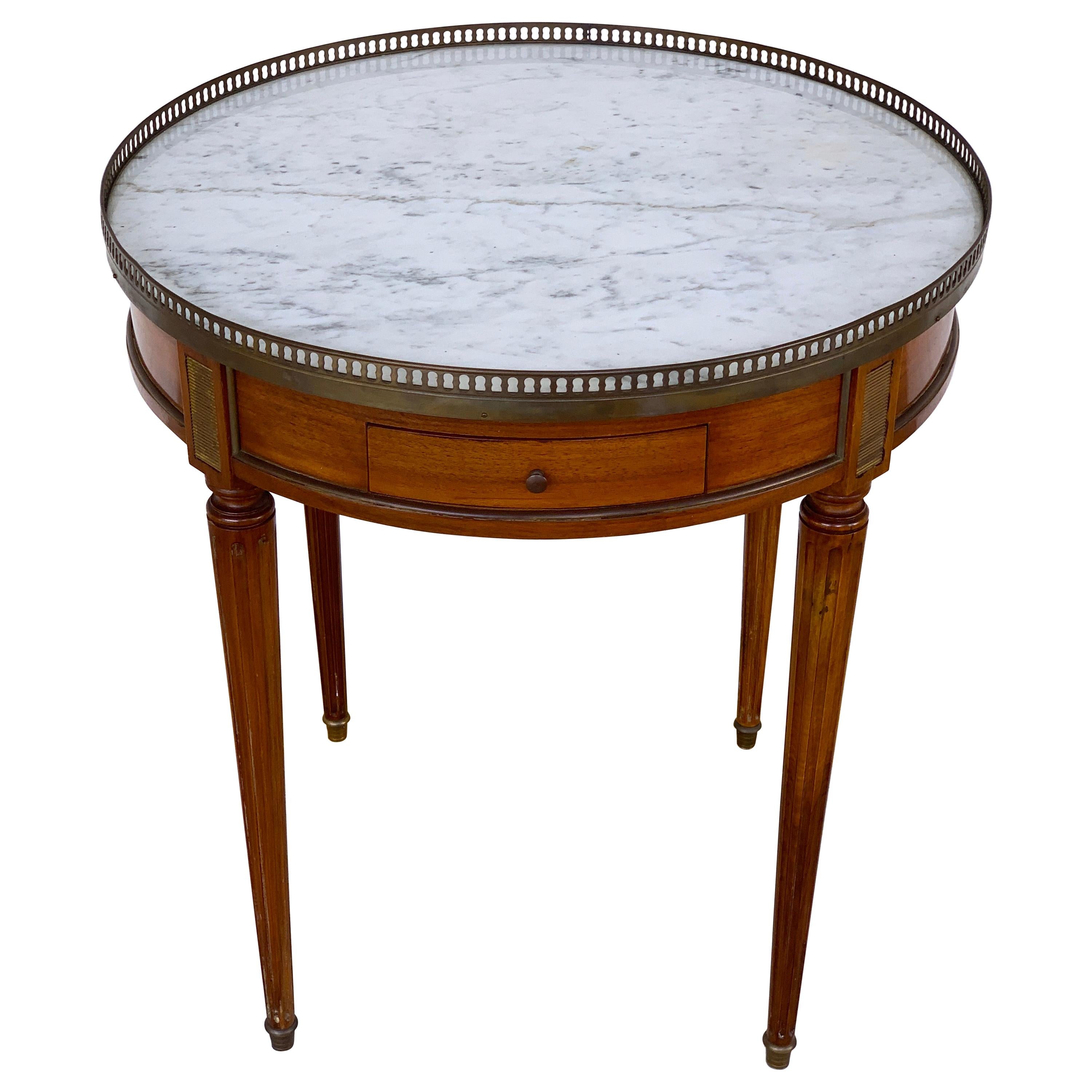 Louis XVI Style Carrera Marble-Top Bouillotte Table, Stamped Made in France For Sale