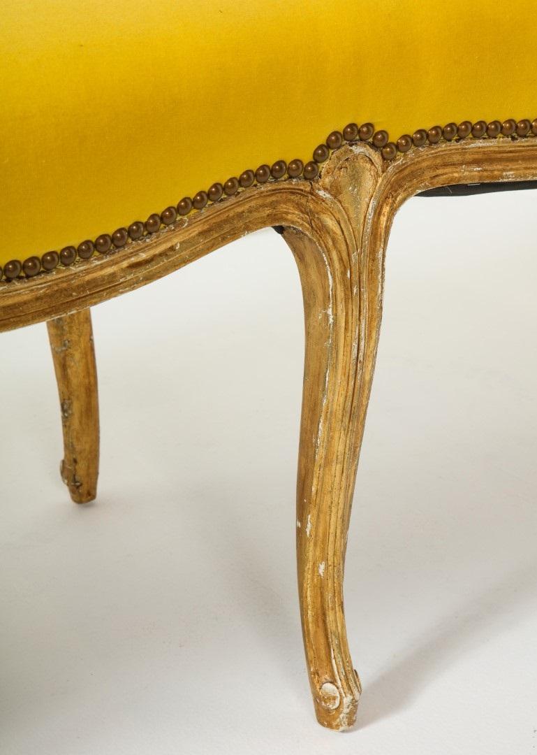 Louis XVI Style Carved and Gilded Bench with Yellow Velvet Top, c. 1930 8