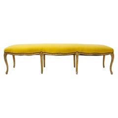 Louis XVI Style Carved and Gilded Bench with Yellow Velvet Top, c. 1930