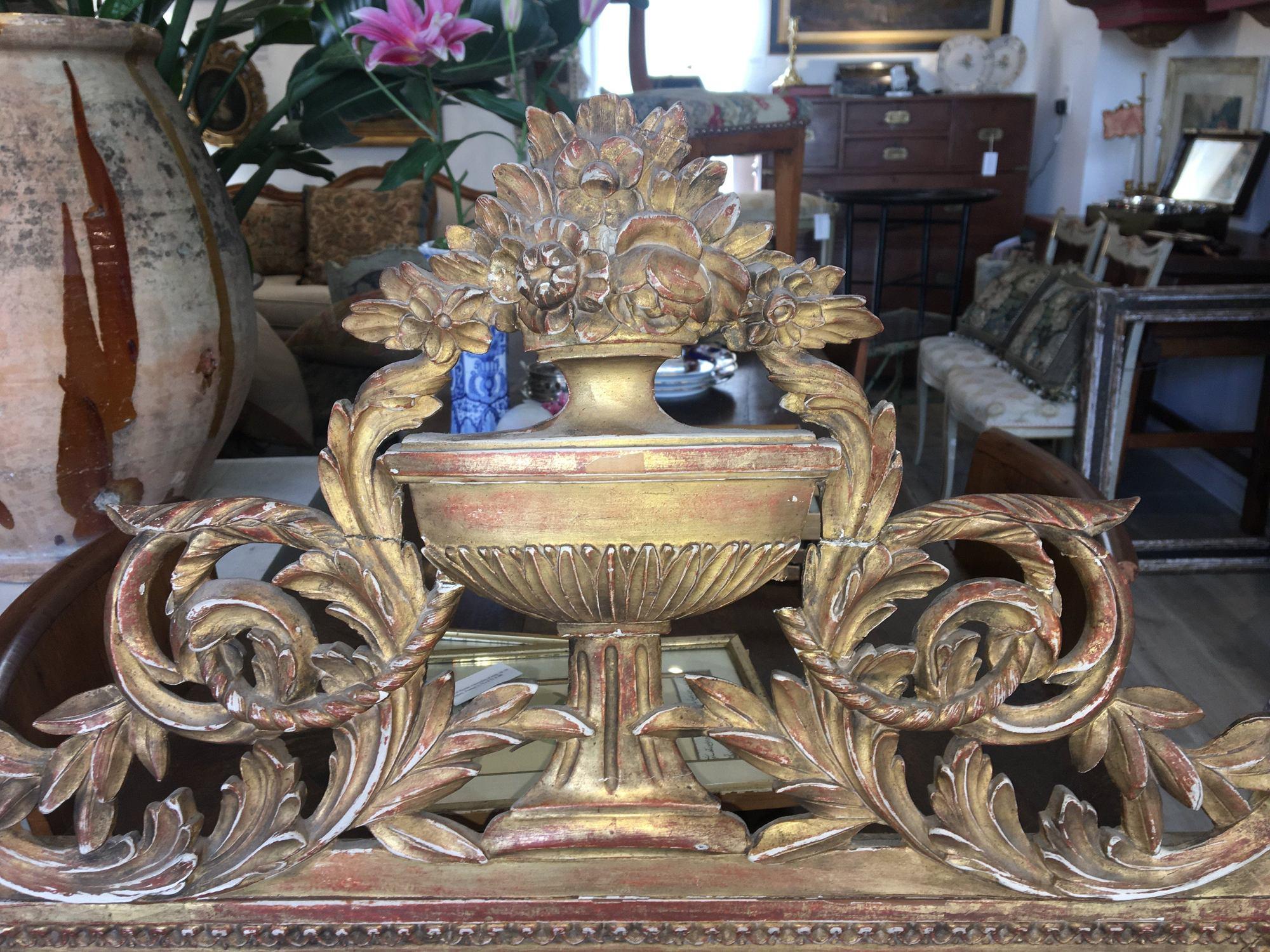 Giltwood Louis XVI Style Carved and Gilded French Provincial Mirror, 19th Century