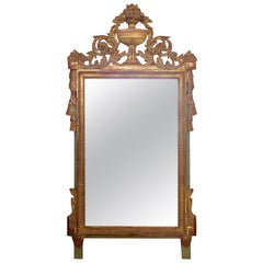 Antique Louis XVI Style Carved and Gilded French Provincial Mirror, 19th Century