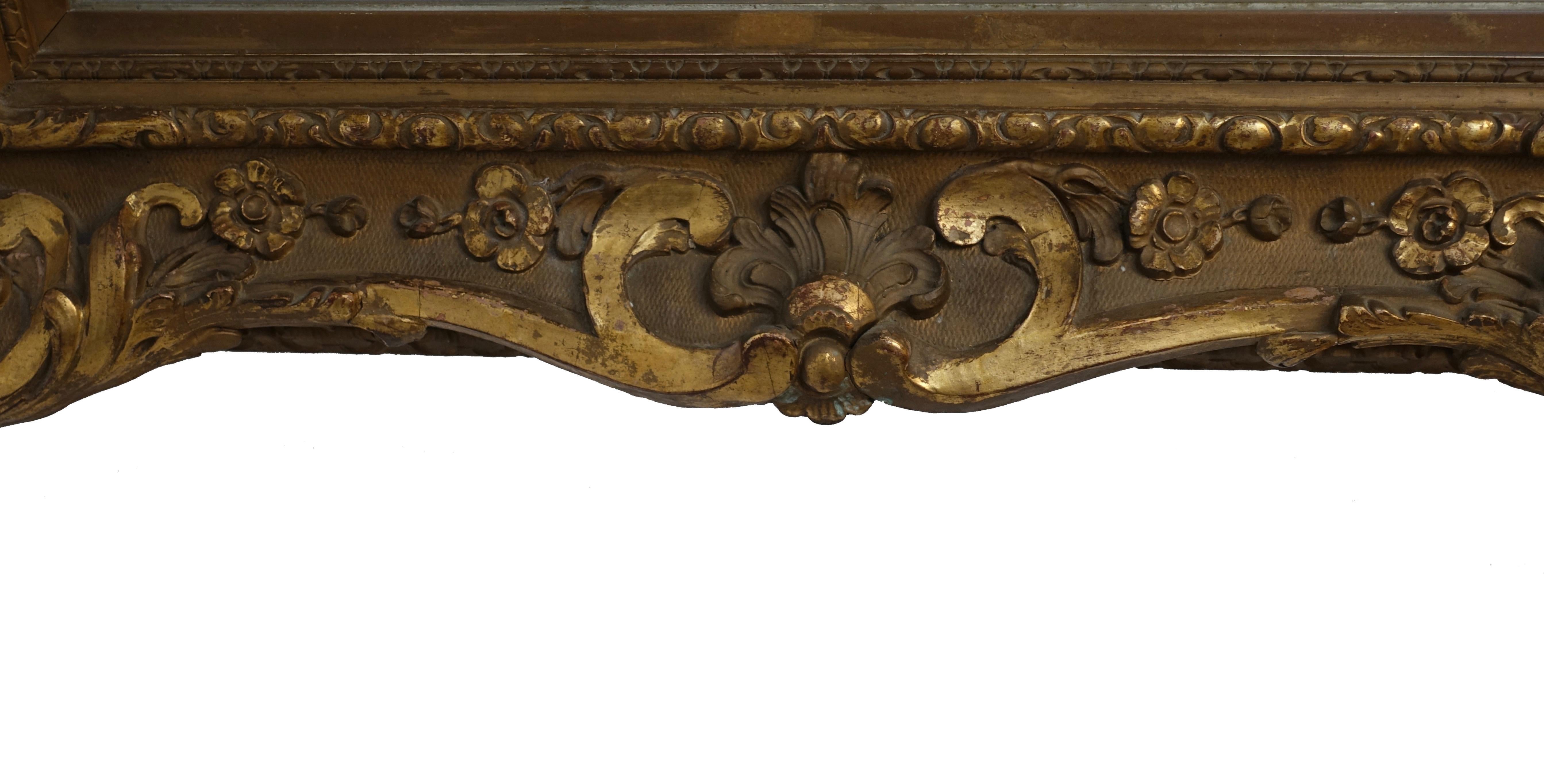 Gesso Louis XVI Style Carved and Gilt Frame Mirror, European, Mid-19th Century