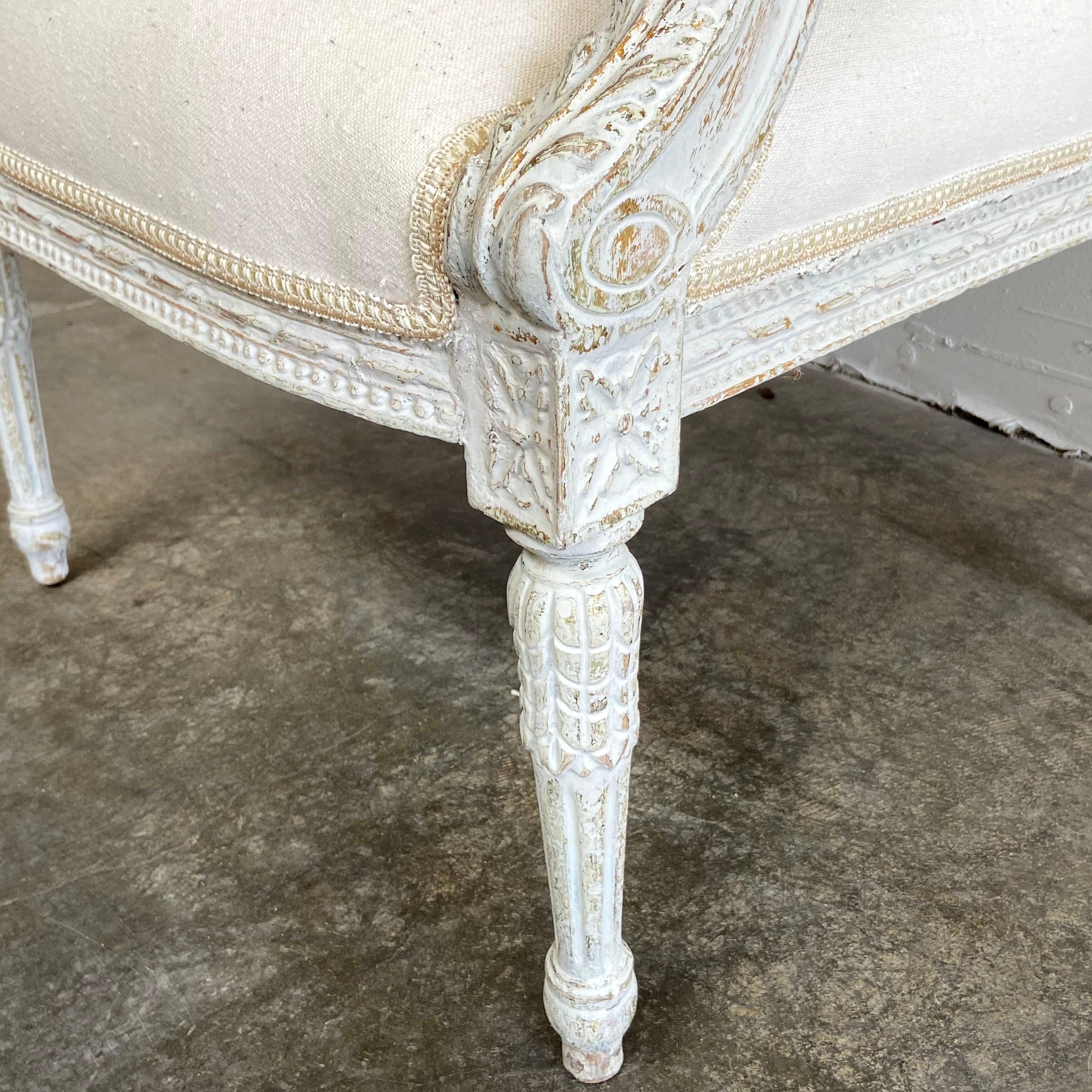 Louis XVI Style Carved and Painted Open Arm Chairs 3