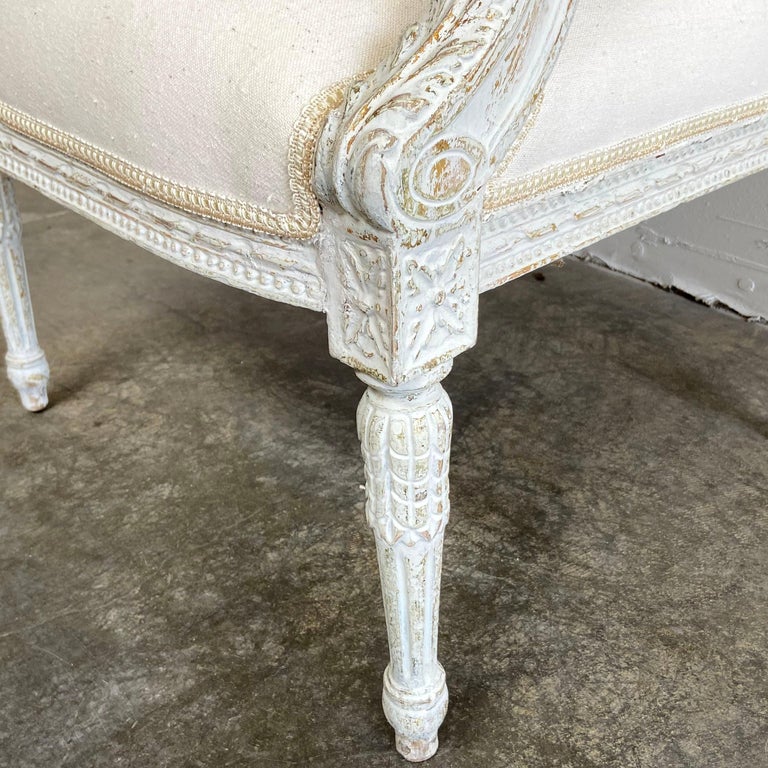 Louis XVI Style Carved and Painted Open Arm Chairs For Sale 3