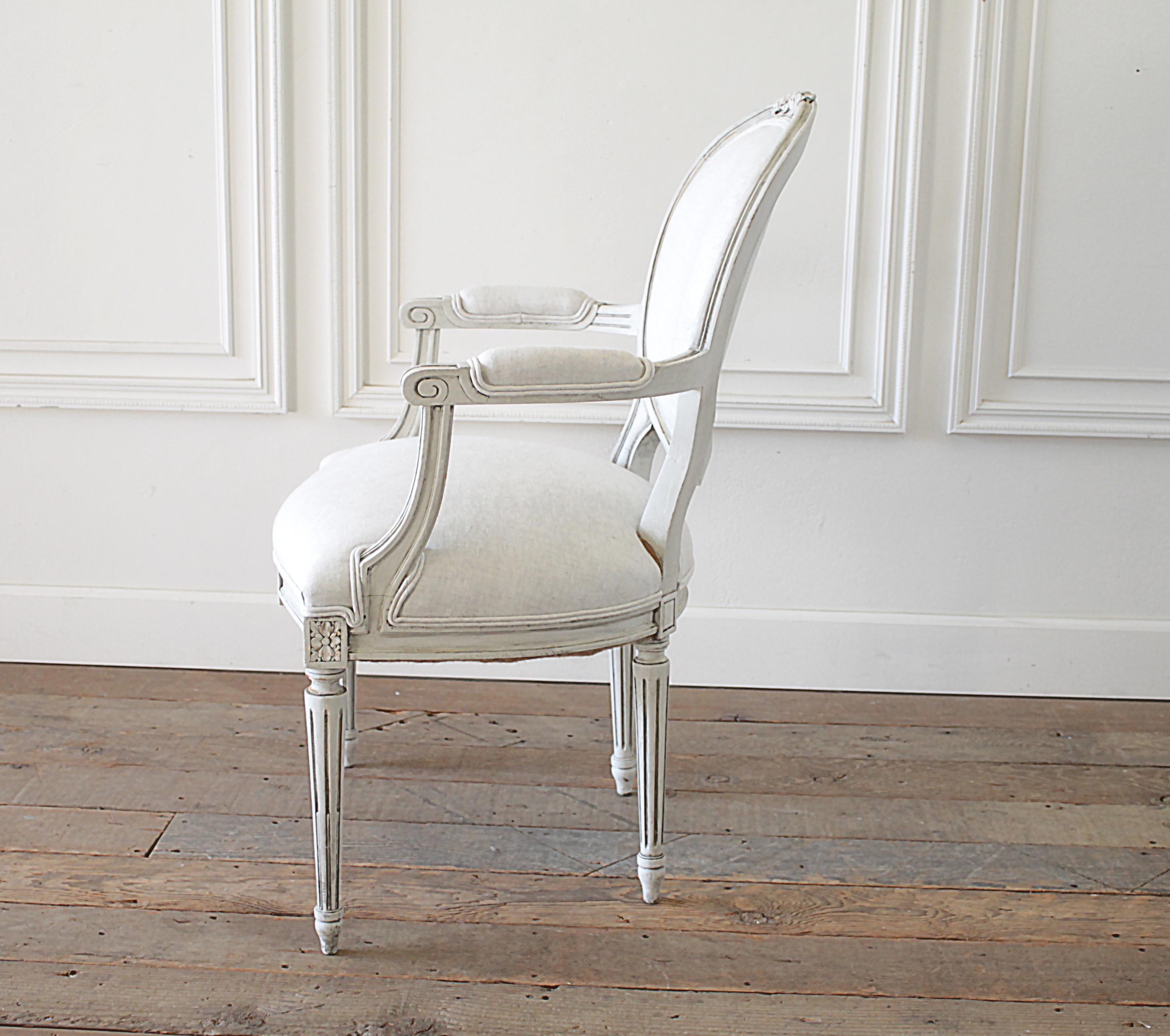 European Louis XVI Style Carved and Painted Ribbon Armchair