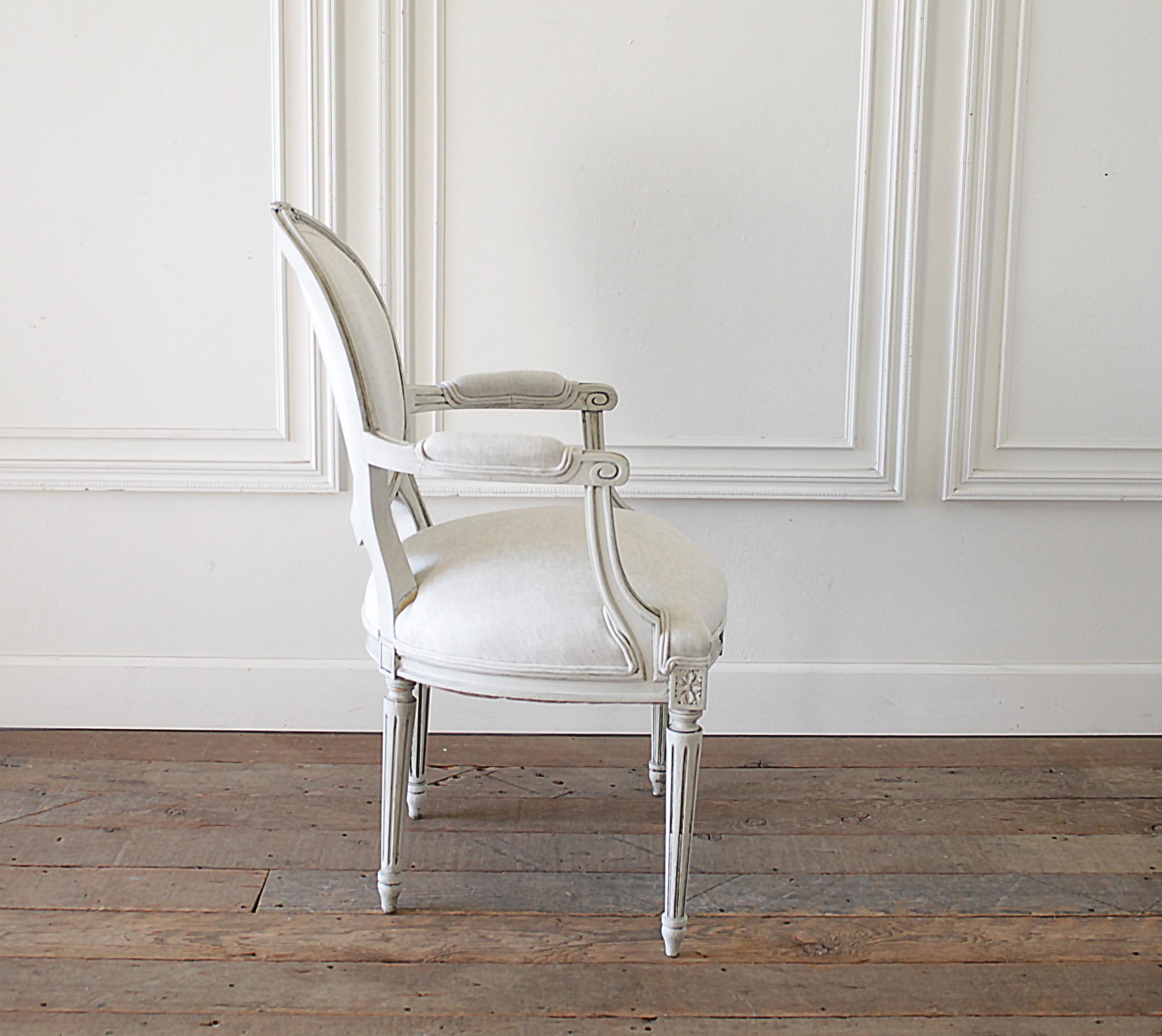 20th Century Louis XVI Style Carved and Painted Ribbon Armchair