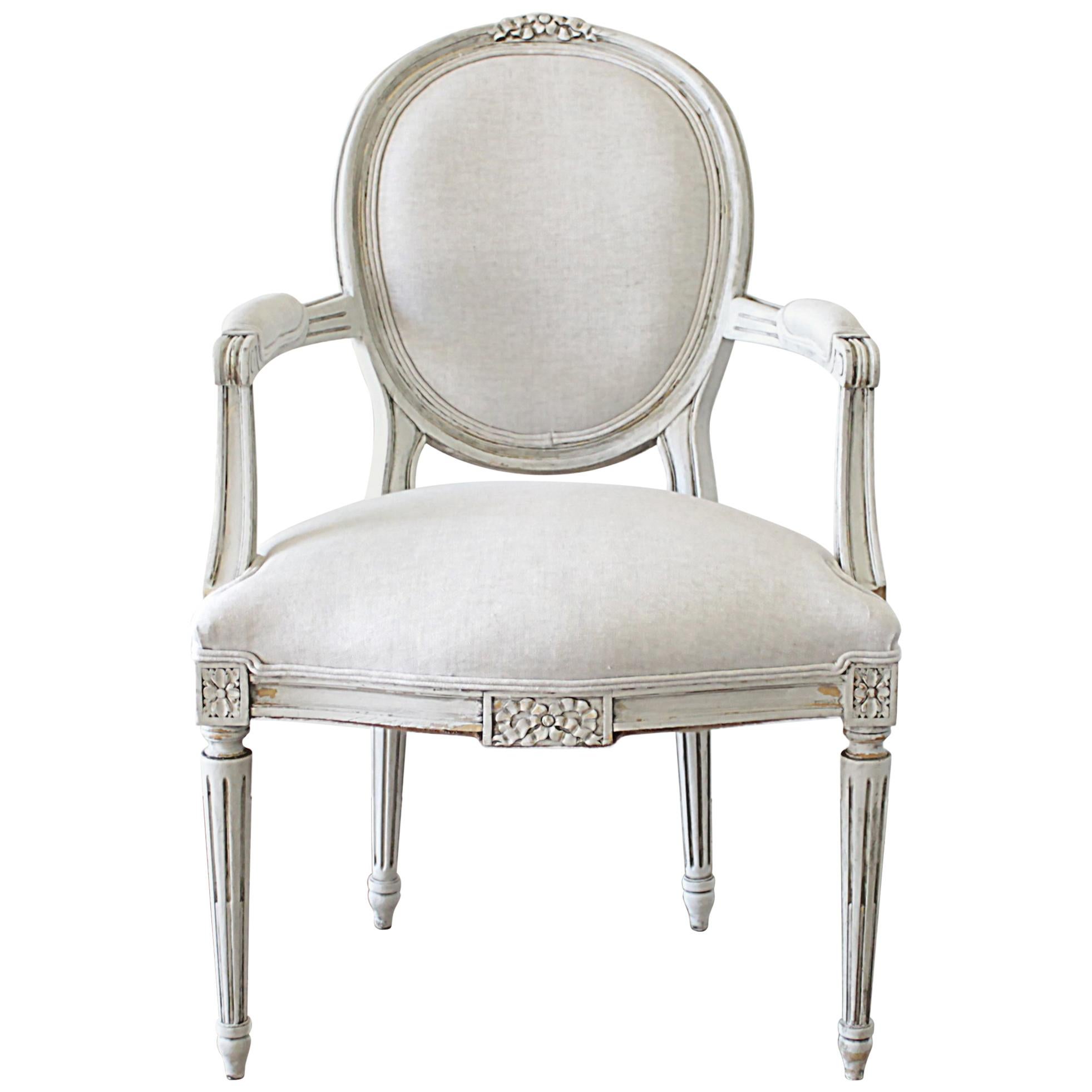 Louis XVI Style Carved and Painted Ribbon Armchair