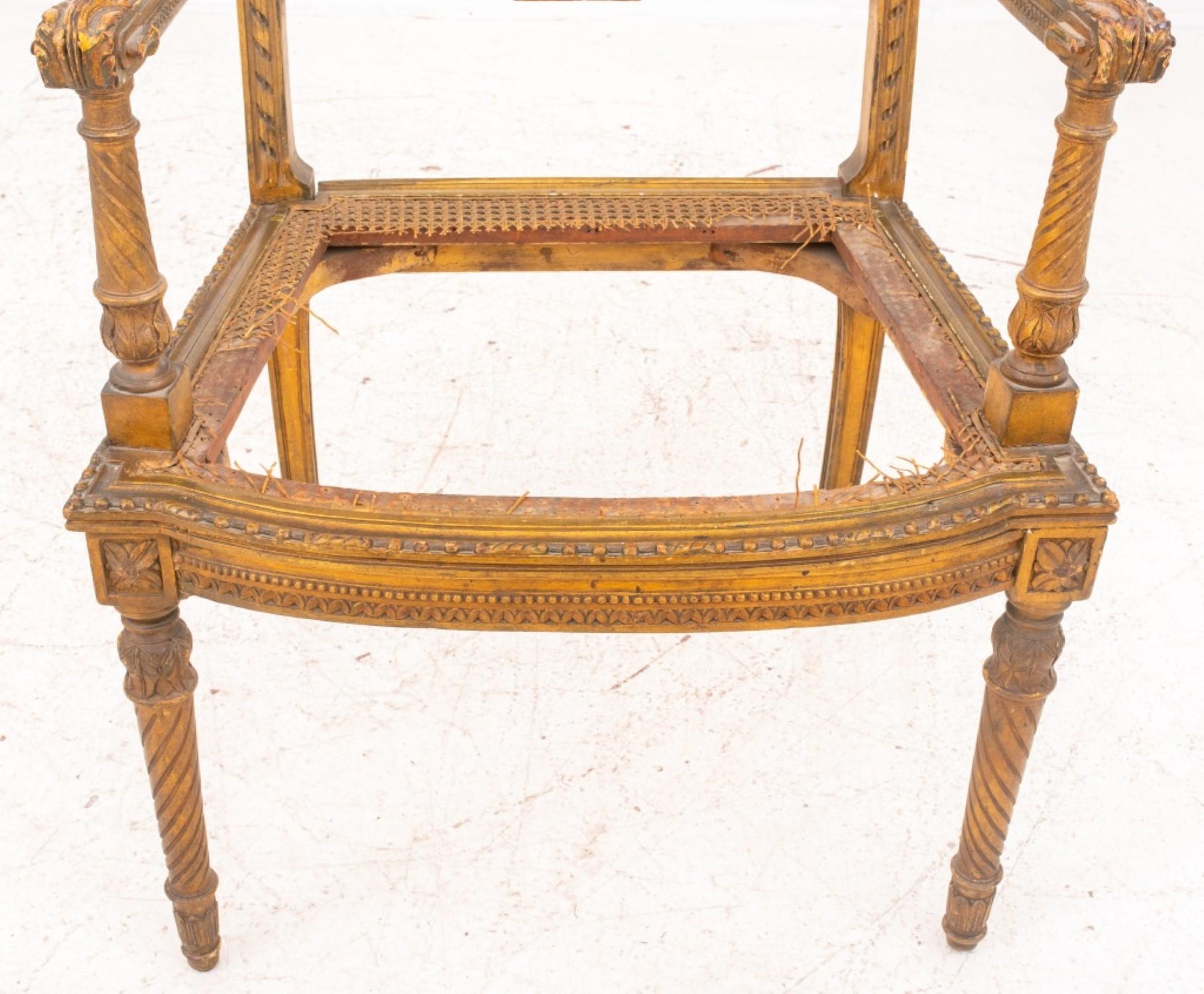 French Louis XVI Style Carved Giltwood Armchair 19th C. For Sale