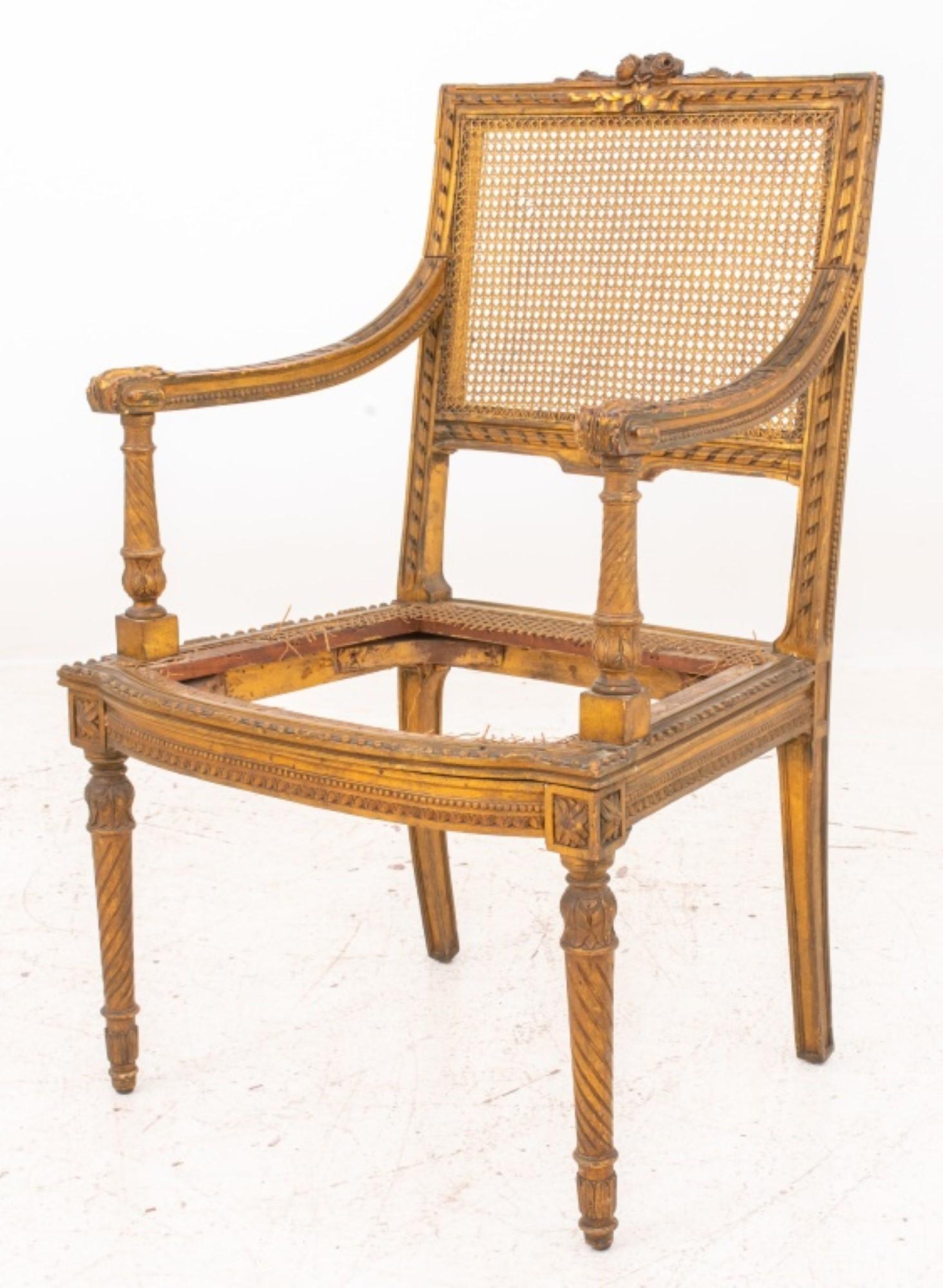 Louis XVI Style Carved Giltwood Armchair 19th C. In Good Condition For Sale In New York, NY