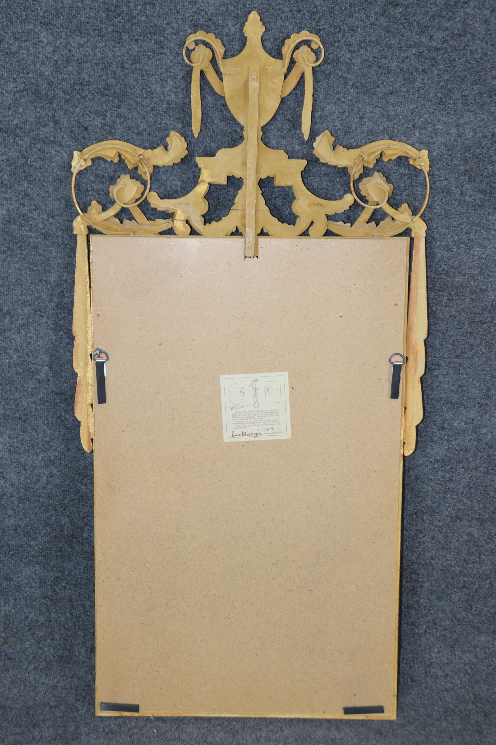 Italian Louis XVI Style Carved Gold Gilt Beveled Glass Mirror By Labarge