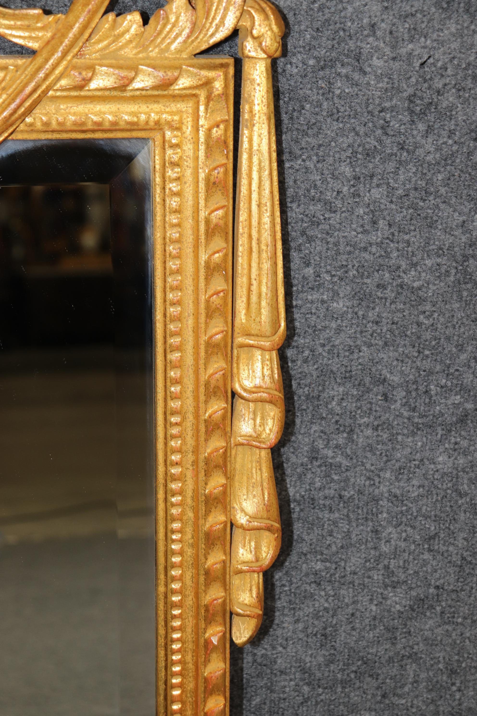 20th Century Louis XVI Style Carved Gold Gilt Beveled Glass Mirror By Labarge