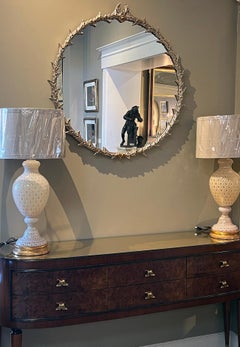 Louis XVI Style Carved Laurel Leaf & Berry Silver-Gilt Mirror w Gold Highlights