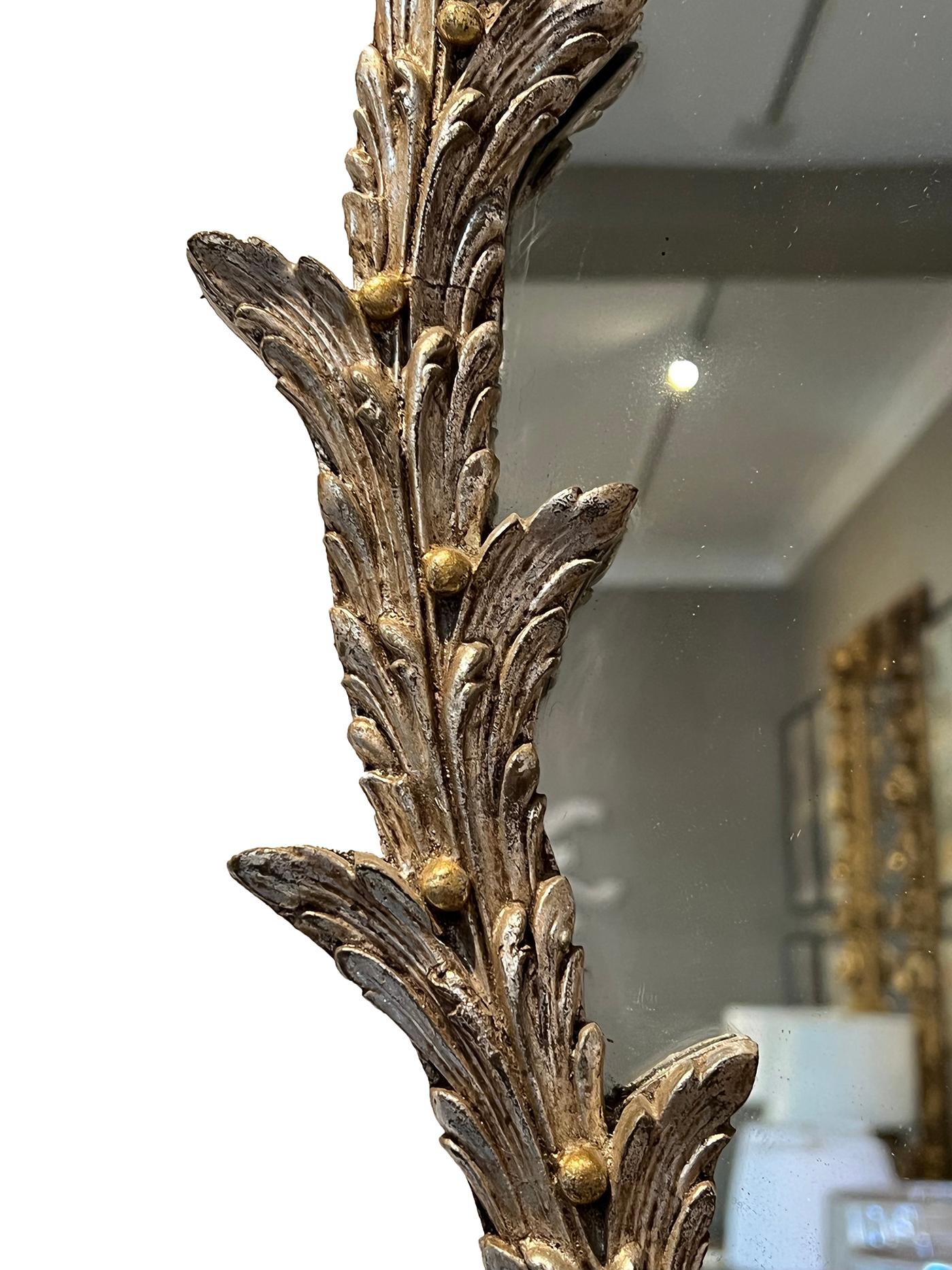 Louis XVI Style Carved Laurel Leaf & Berry Silver-Gilt Mirror w Gold Highlights In Good Condition In San Francisco, CA