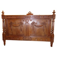 Antique Louis XVI Style Carved Oak Bed, circa 1890