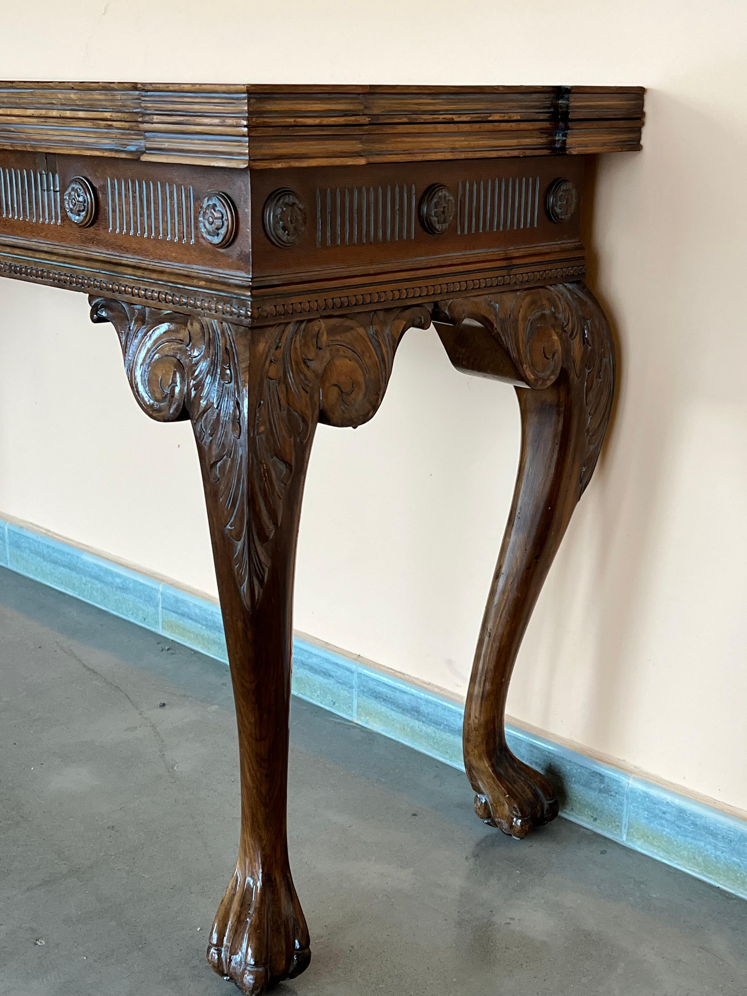 Louis XVI Style Carved Oak Convertible Console, Dining Table with Claw Paw 5